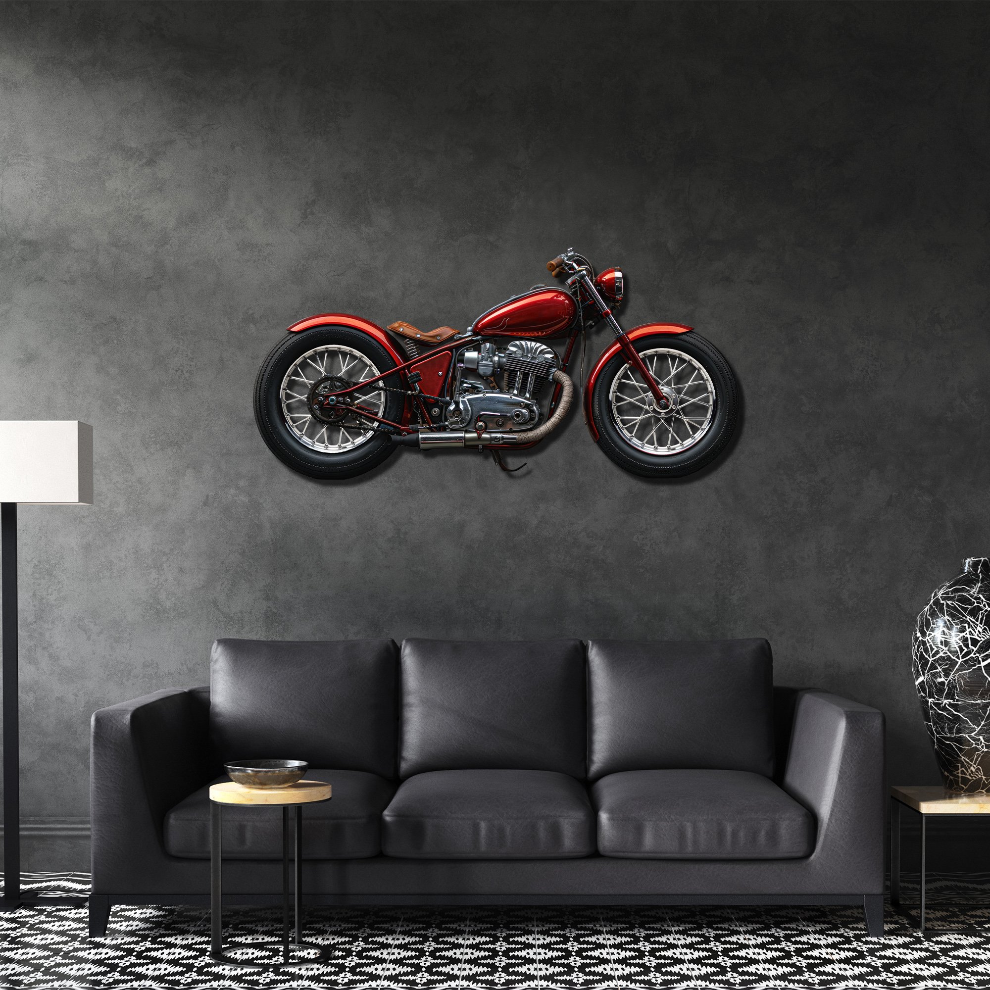 Kırmızı Motor Renkli Metal Tablo