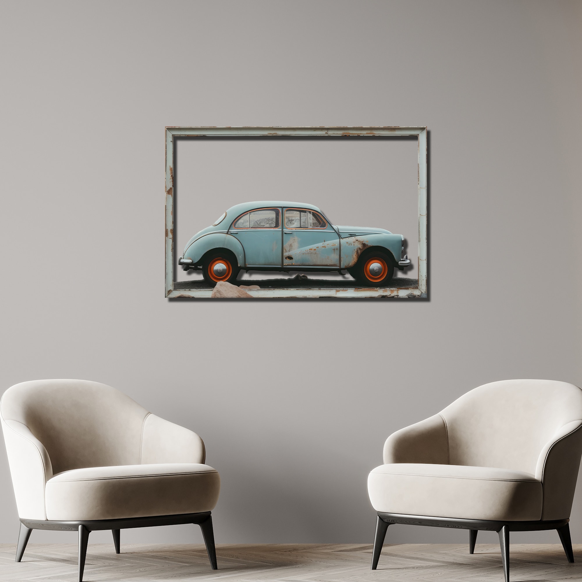 Vintage Araba Metal Tablo - Retro Şıklık ve Zarafet