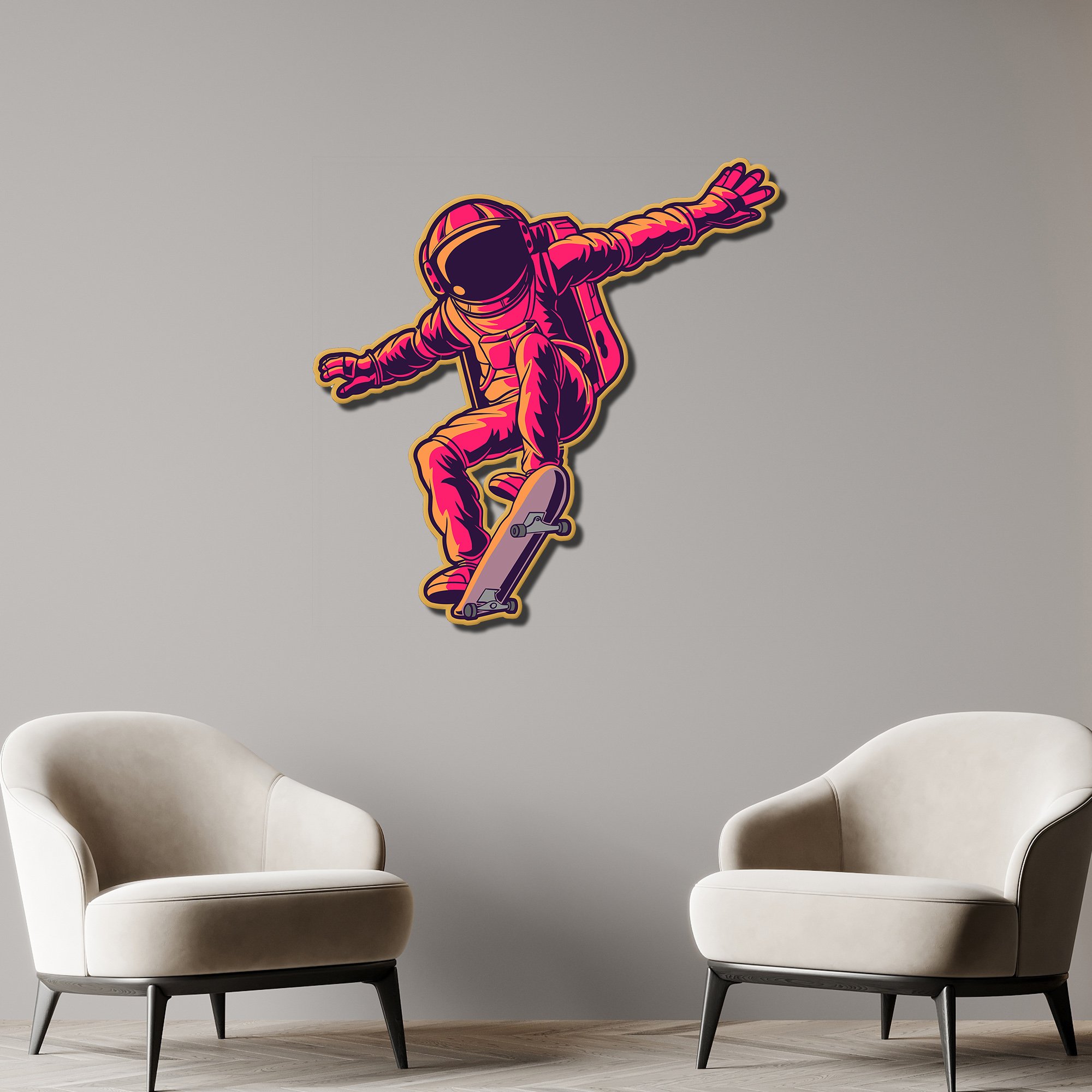 Kaykaycı Astronot Renkli Metal Tablo