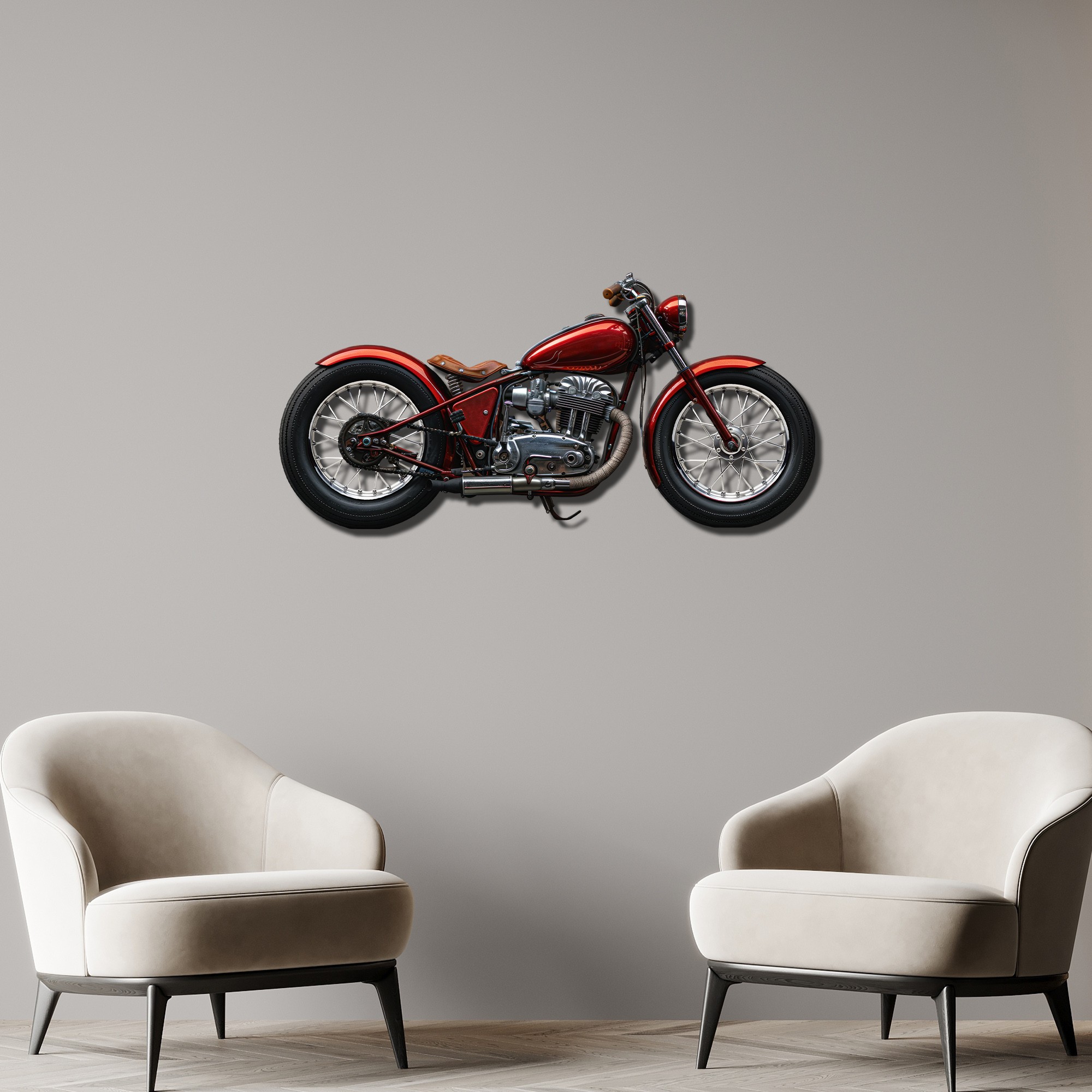 Kırmızı Motor Renkli Metal Tablo