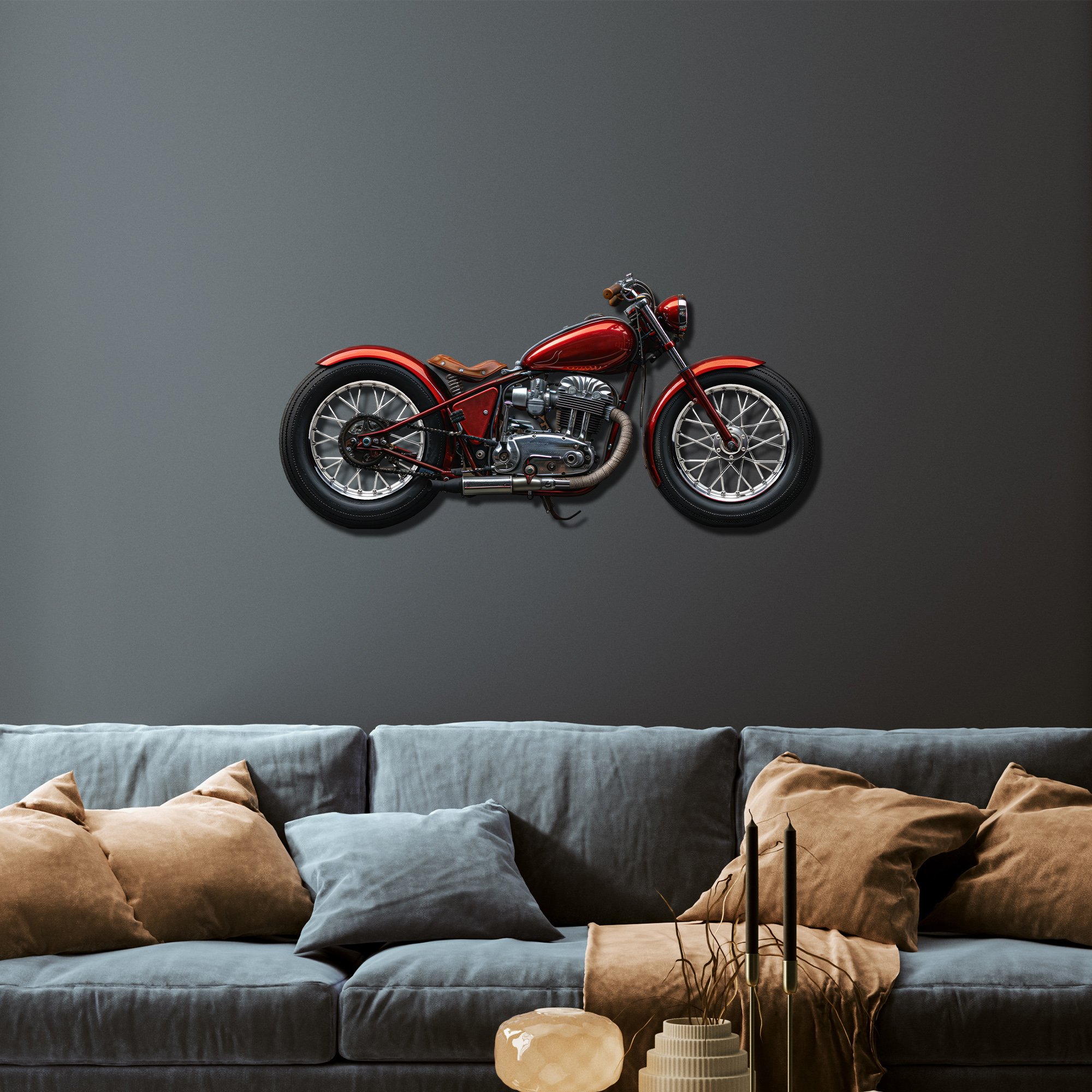 Kırmızı Motor Renkli Metal Tablo