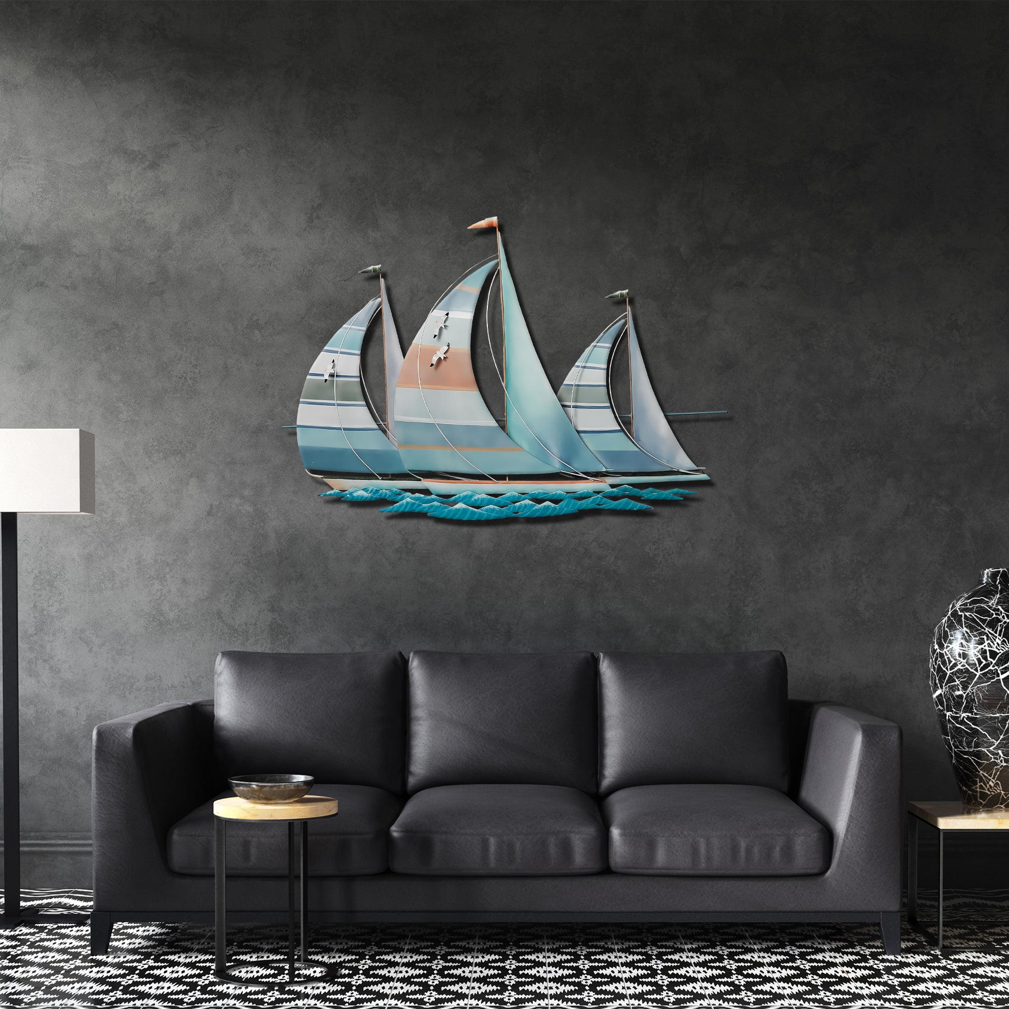 Minimalist Yelkenli Renkli Metal Tablo