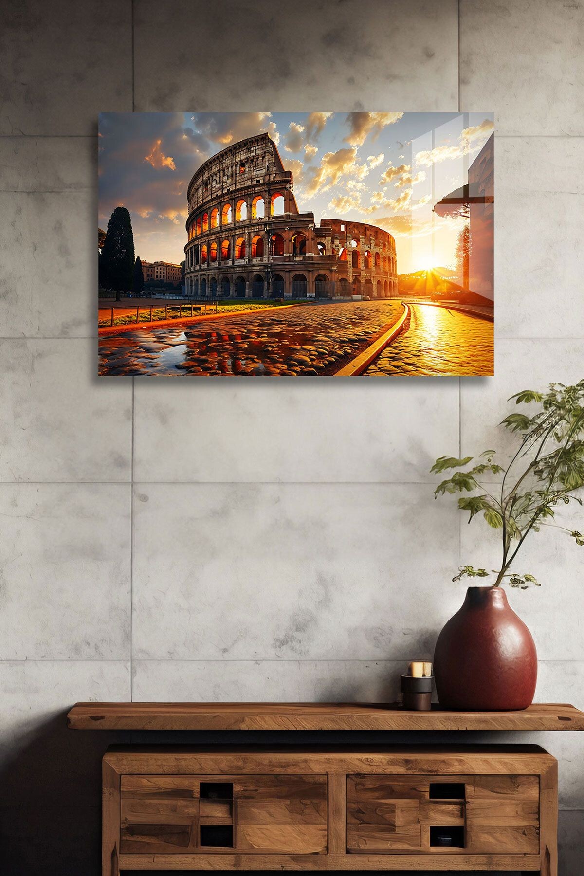 Roma Kolezyum Gün Batımı Cam Tablo