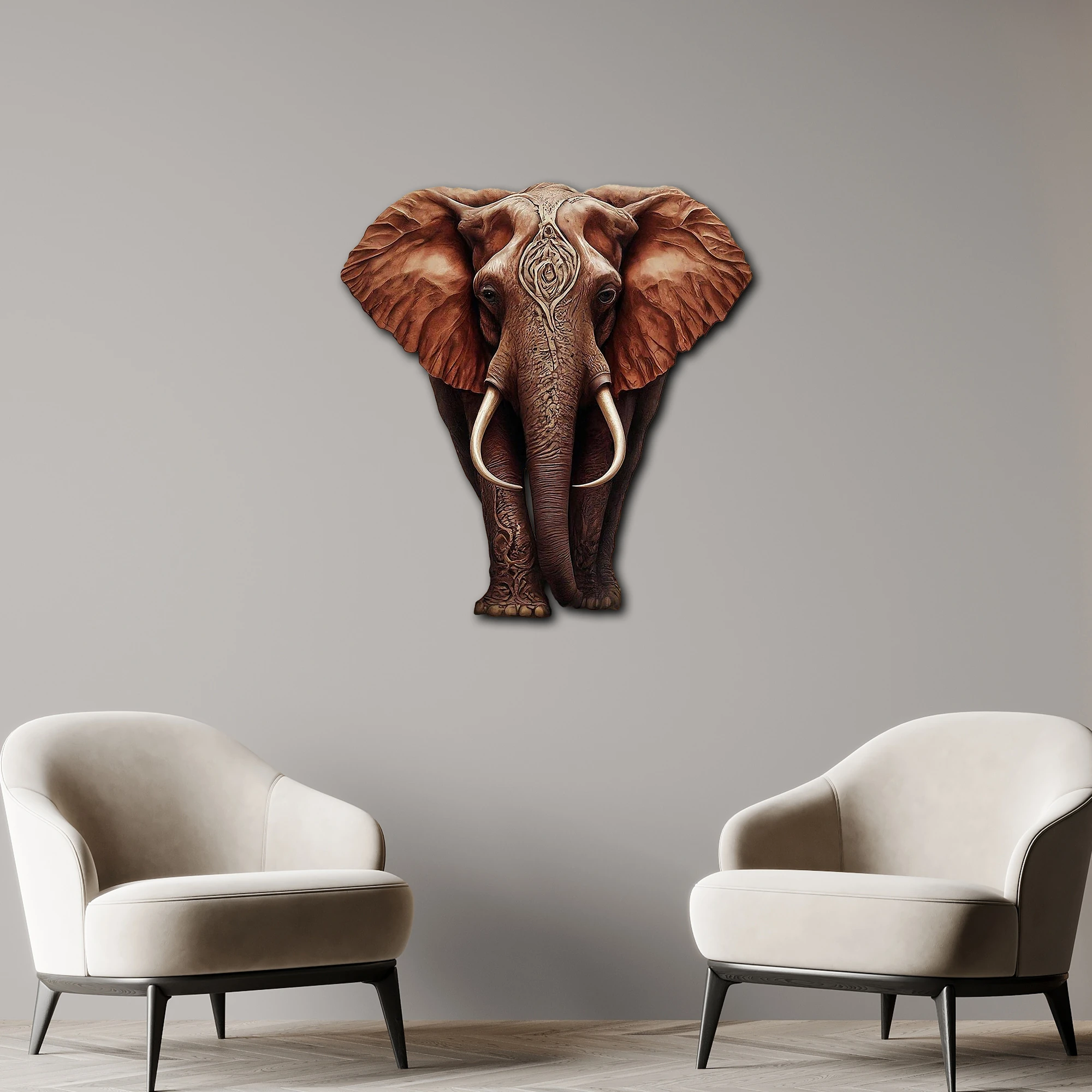 Kızıl Fil Renkli Metal Tablo