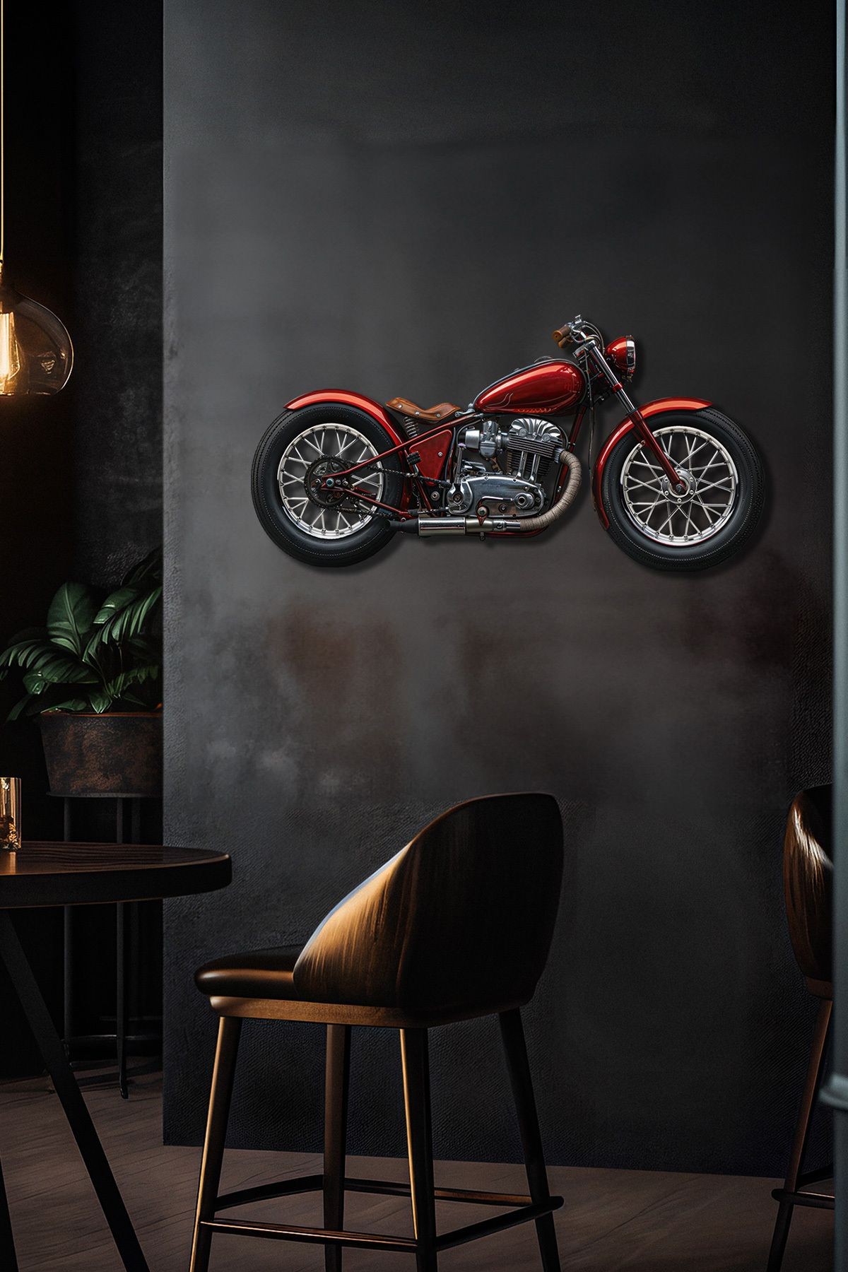 Kırmızı Motor Renkli Metal Tablo