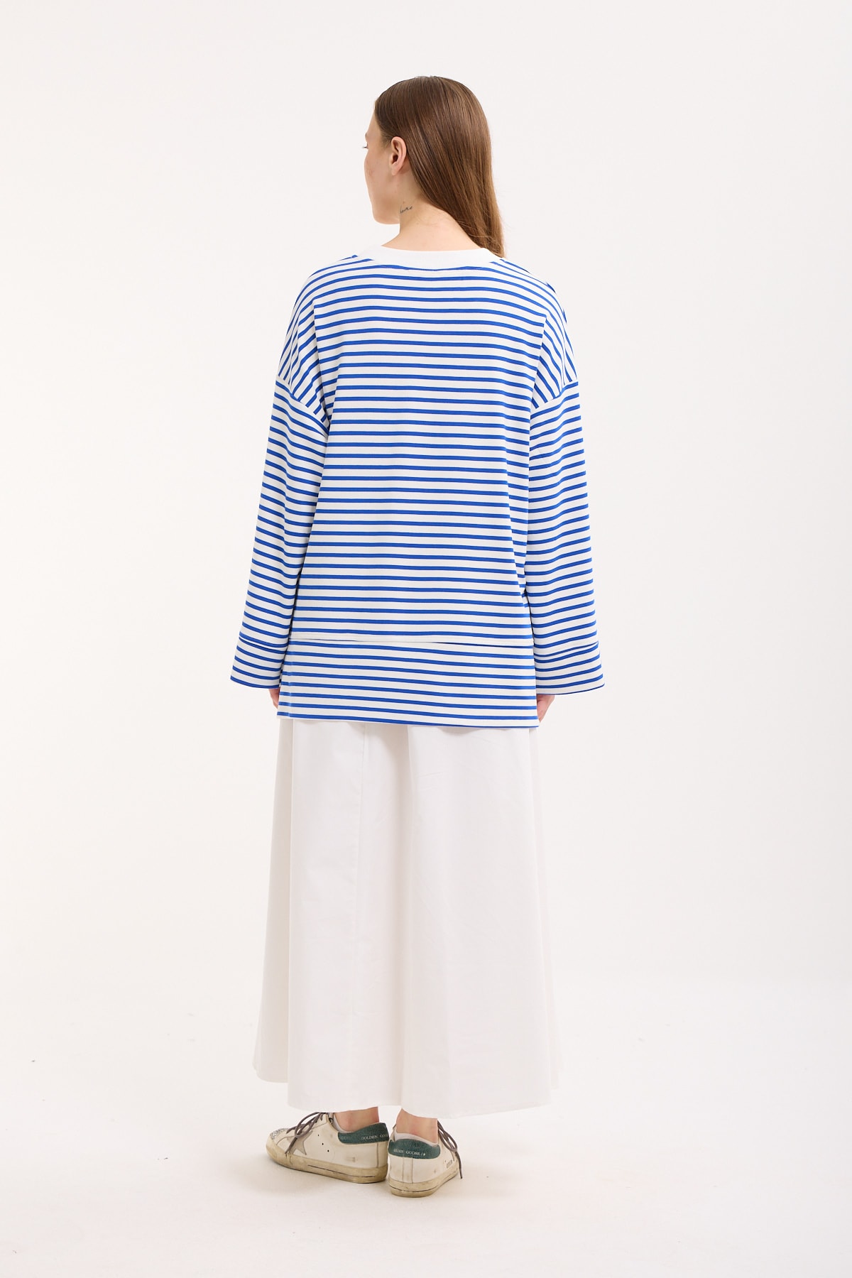 Logolu Çizgili Sweatshirt  - Cobalt