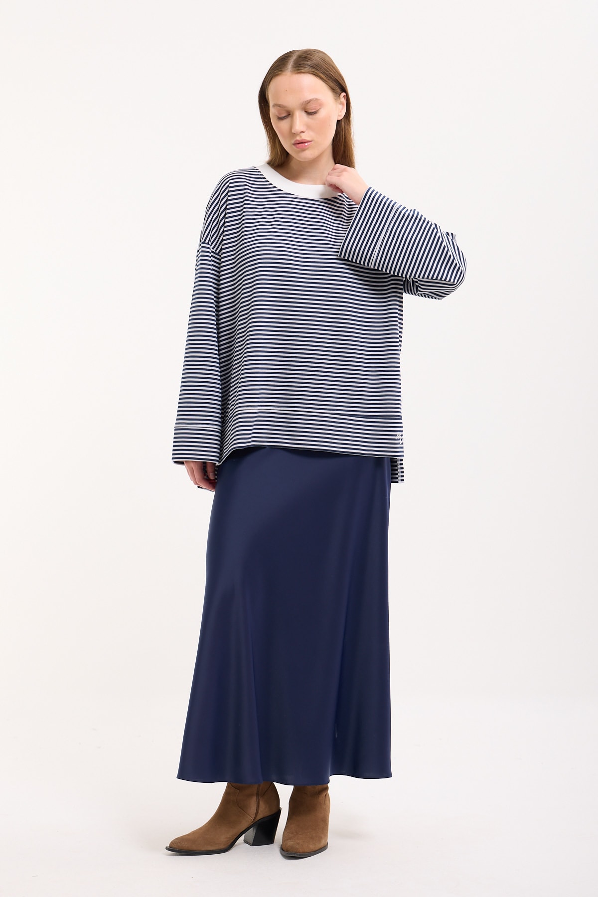 Logolu Çizgili Sweatshirt  - Grey