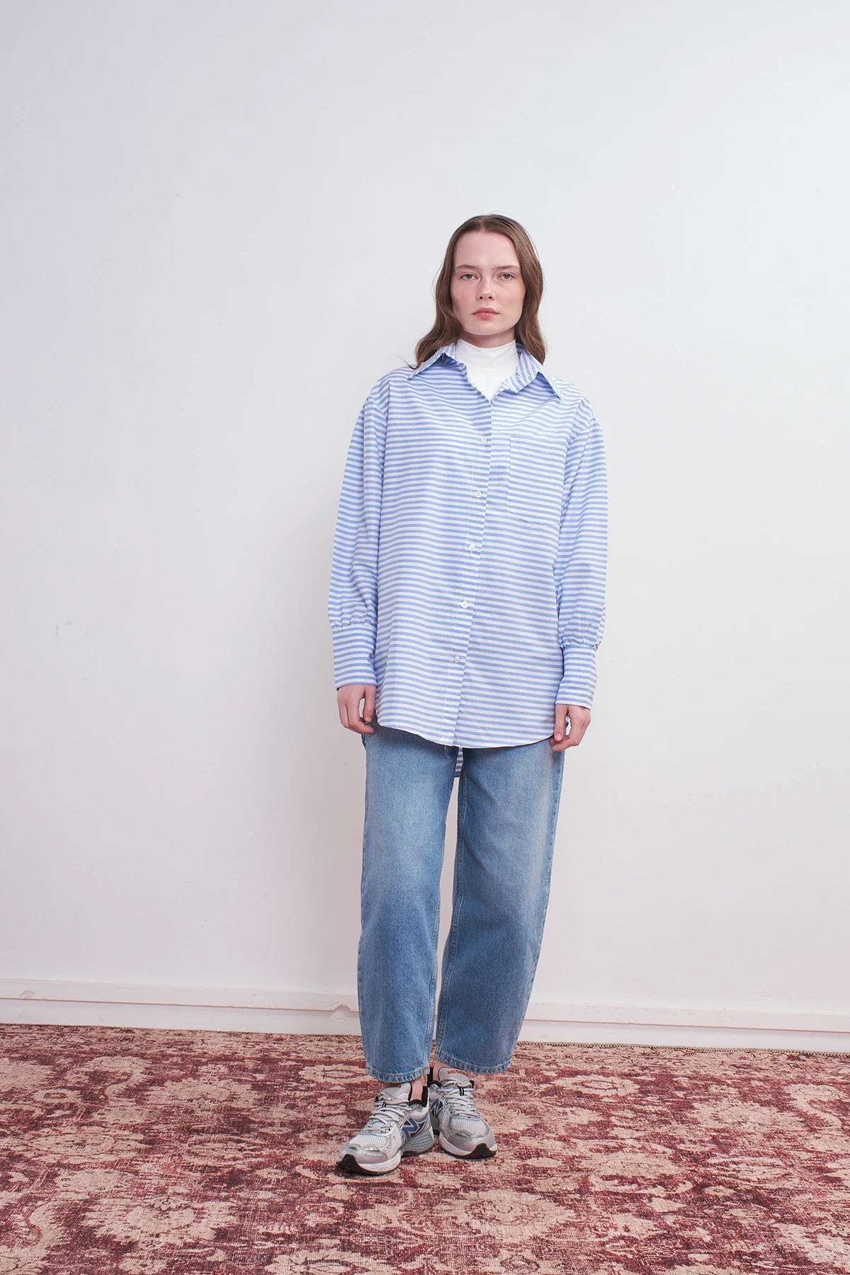 Boyfriend Cepli Gömlek - Mavi Çizgili