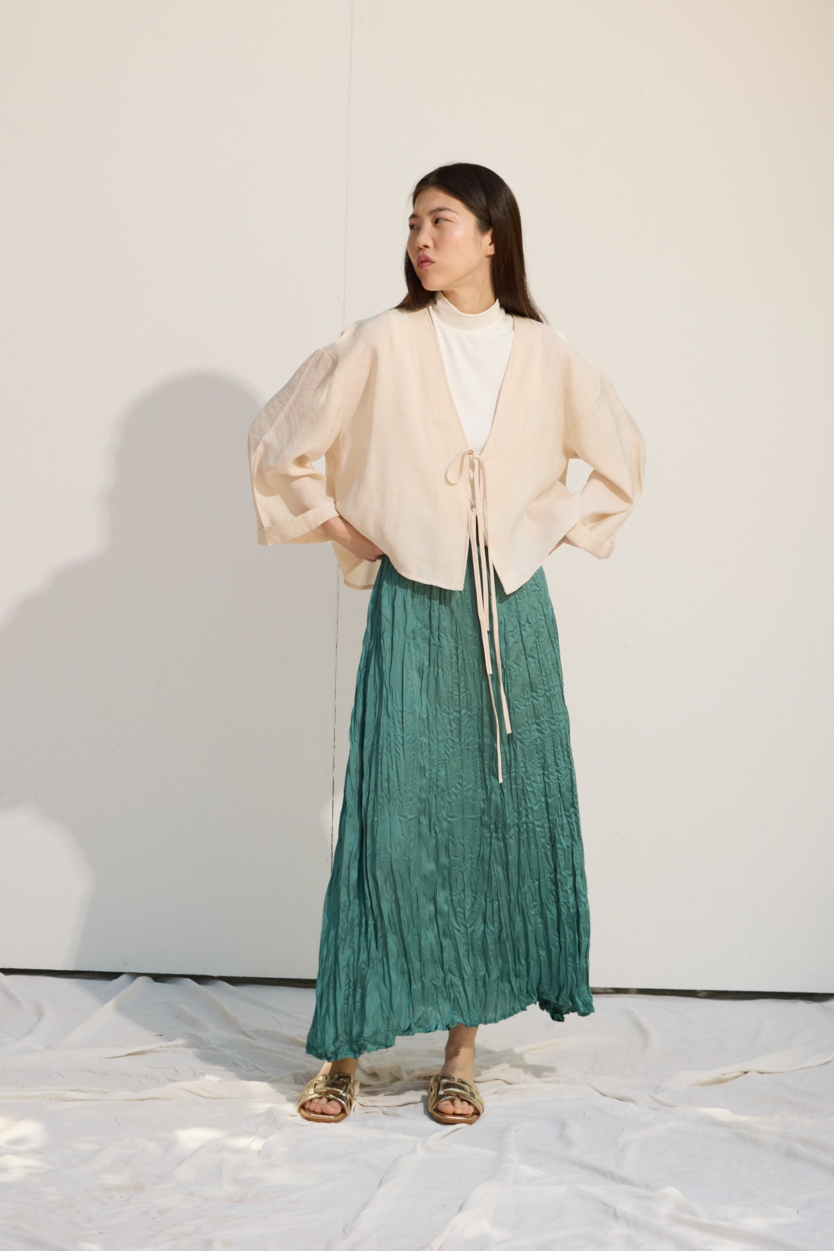 Bağcıklı Kimono - Bej