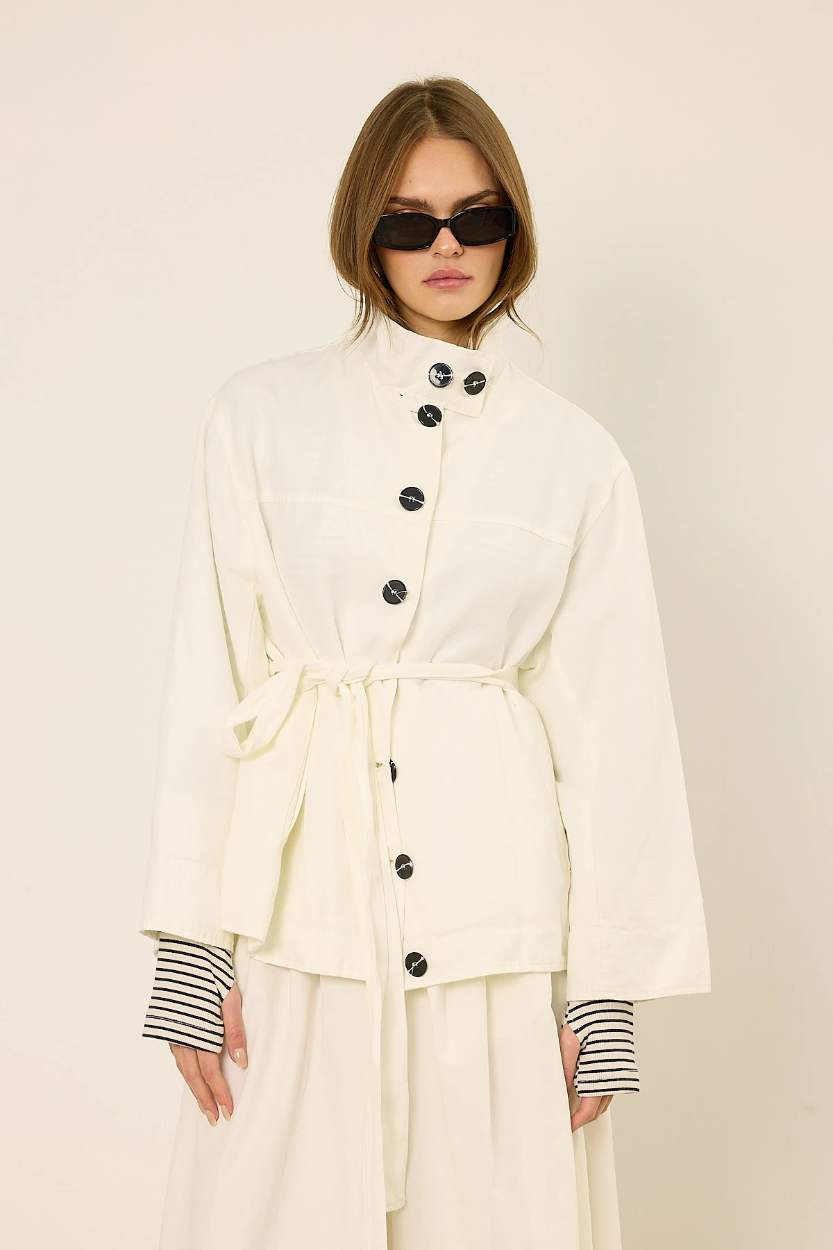  Gabardin Ceket  - Beyaz