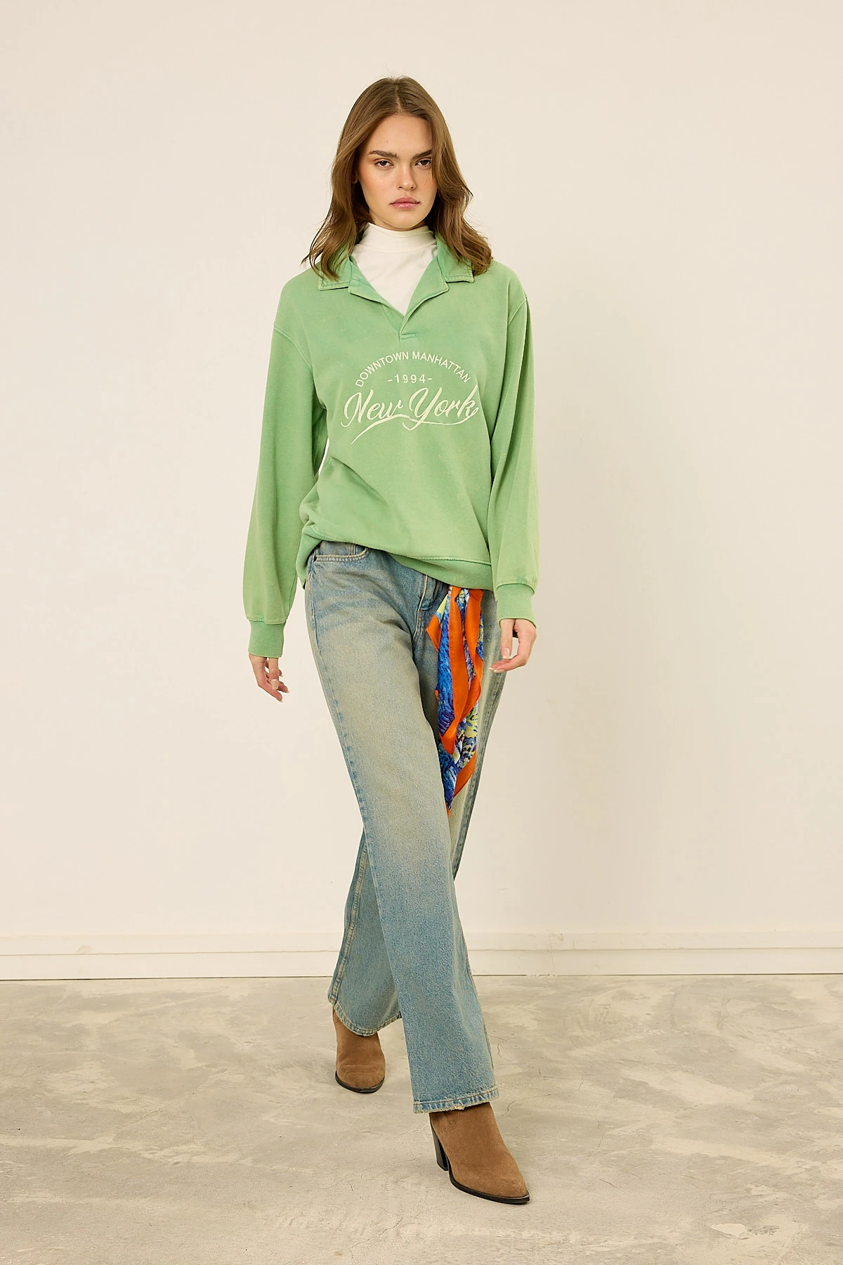 Polo Yaka Sweatshirt Tatlı Yeşil