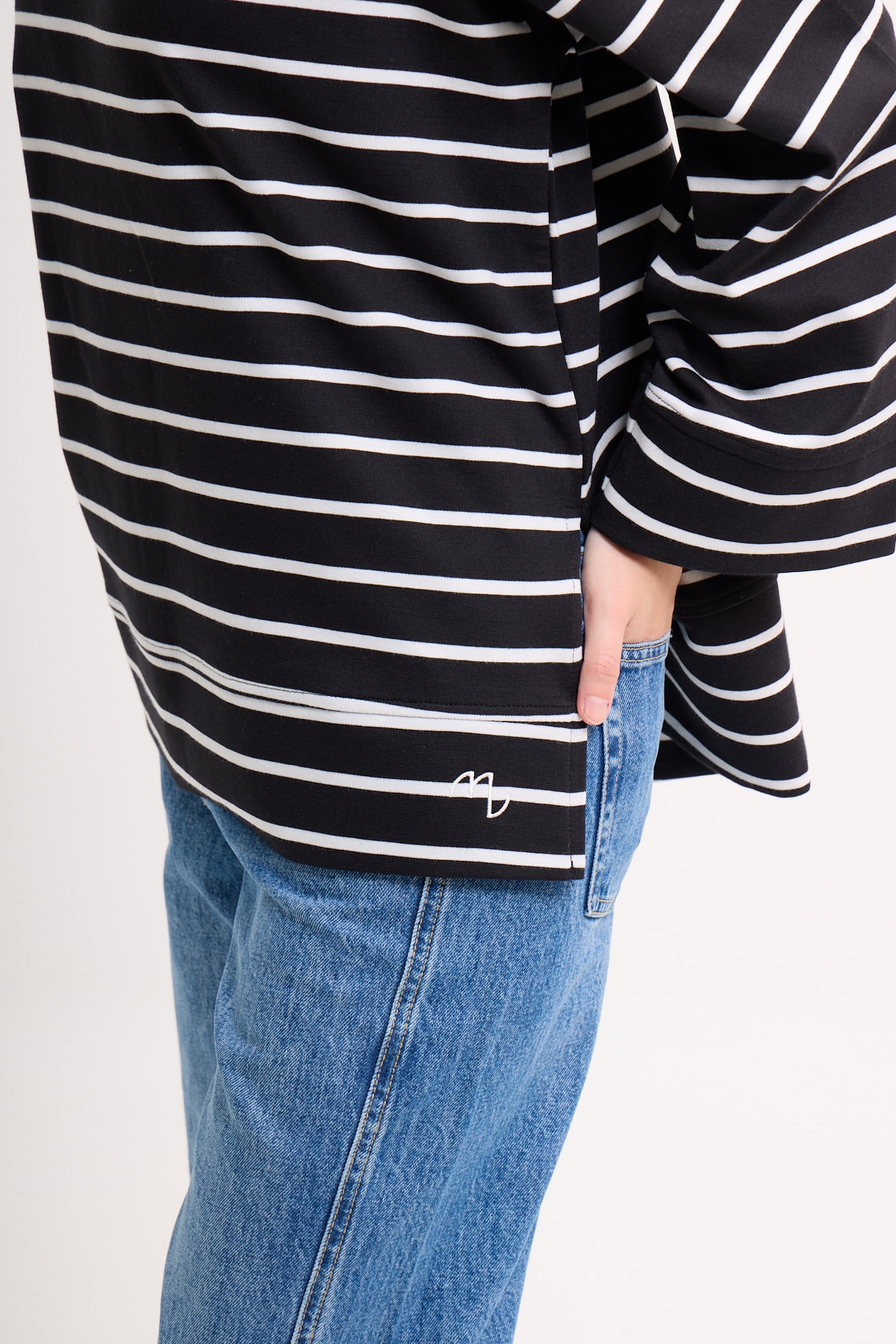 Logolu Çizgili Sweatshirt  - Gece
