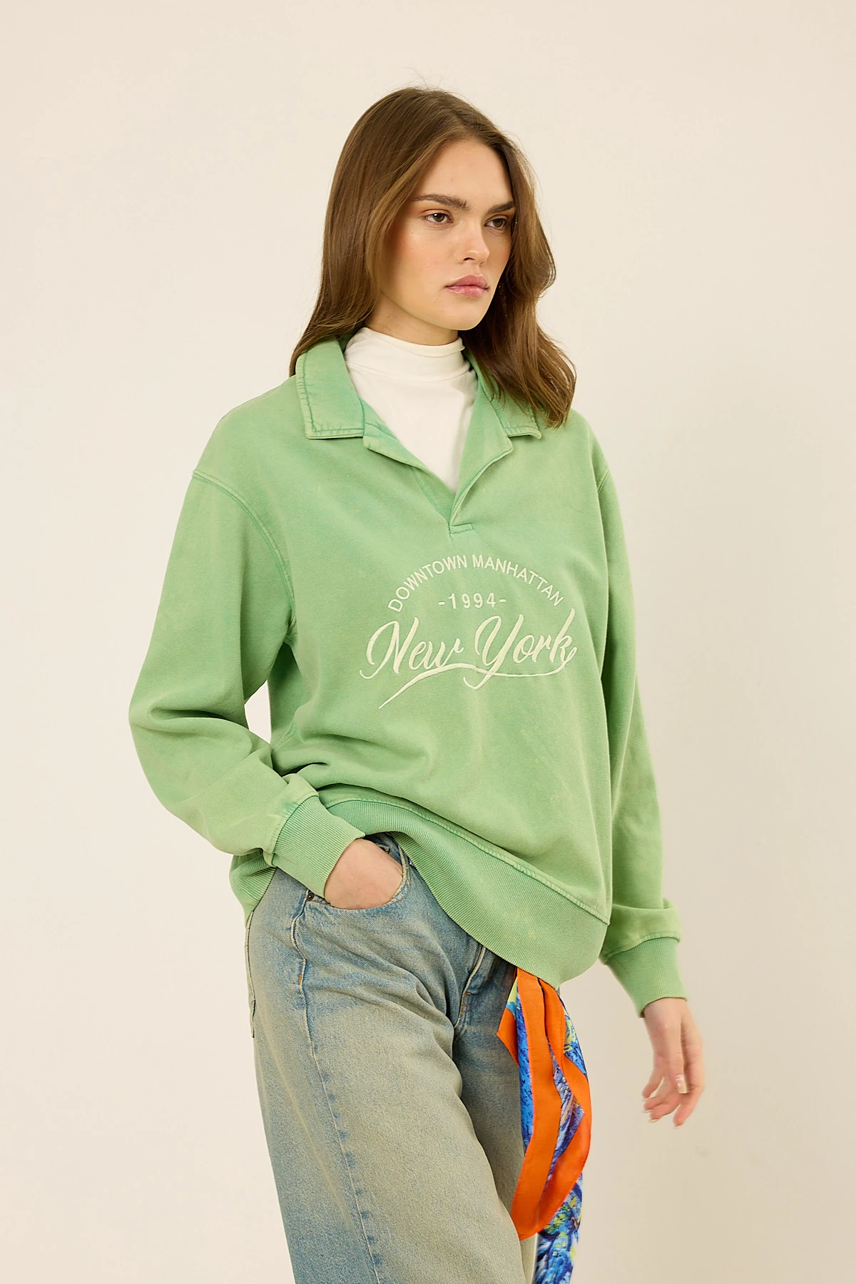 Polo Yaka Sweatshirt Tatlı Yeşil