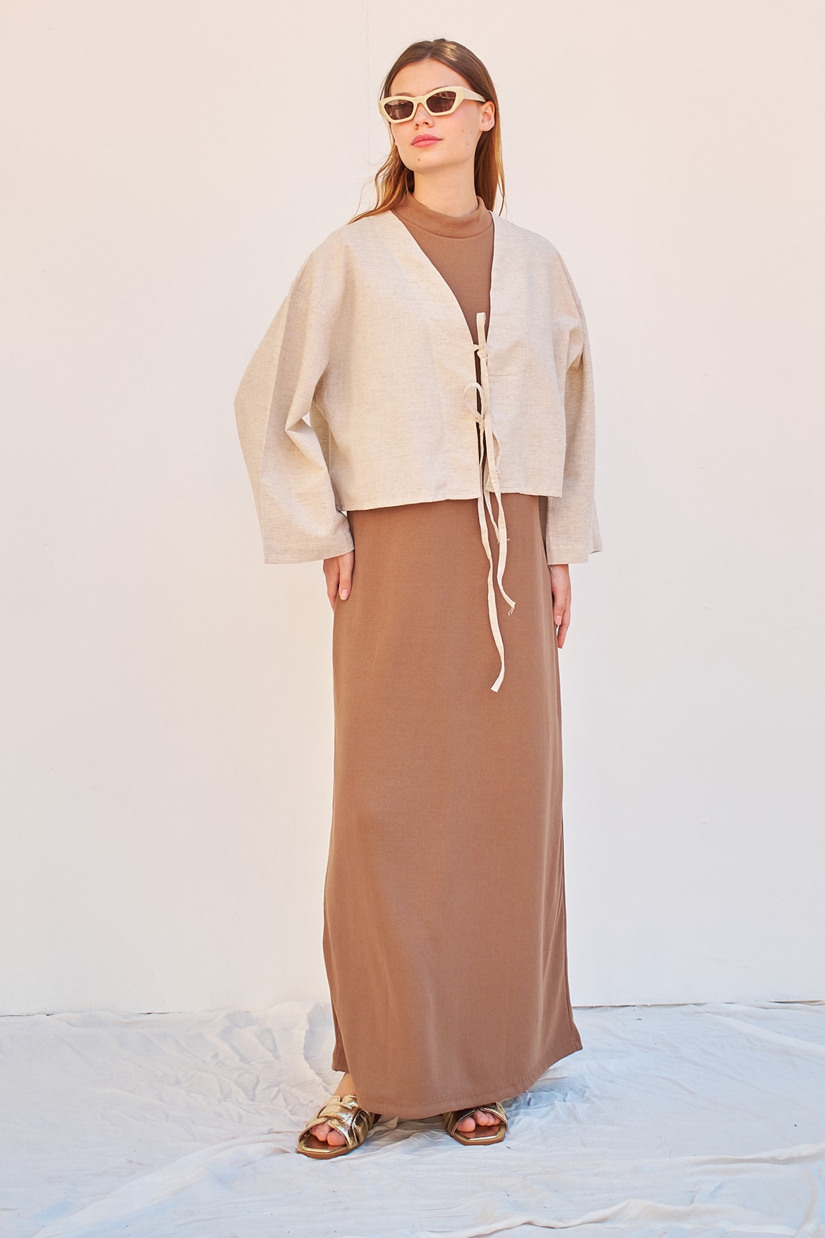 Etek Üstü Kimono Uzun Keten