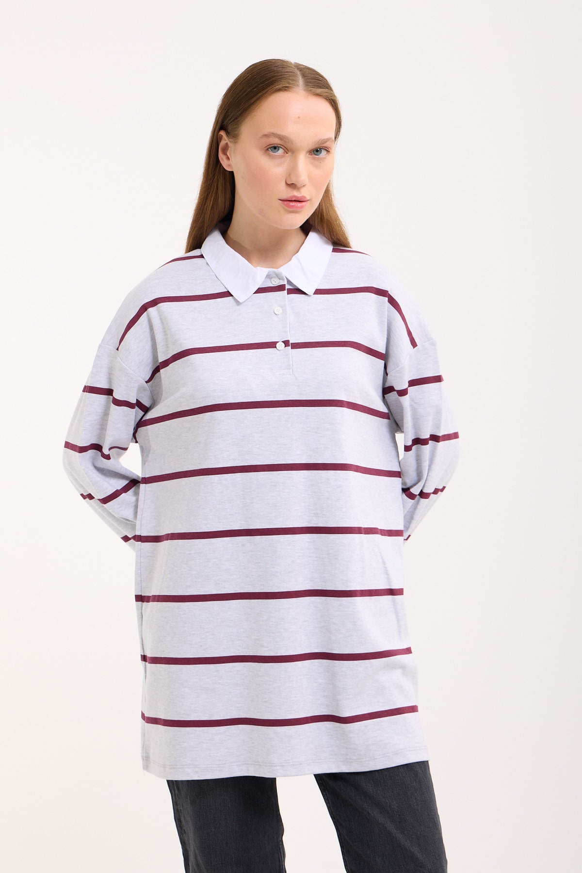Polo Yaka Sweatshirt - Grey