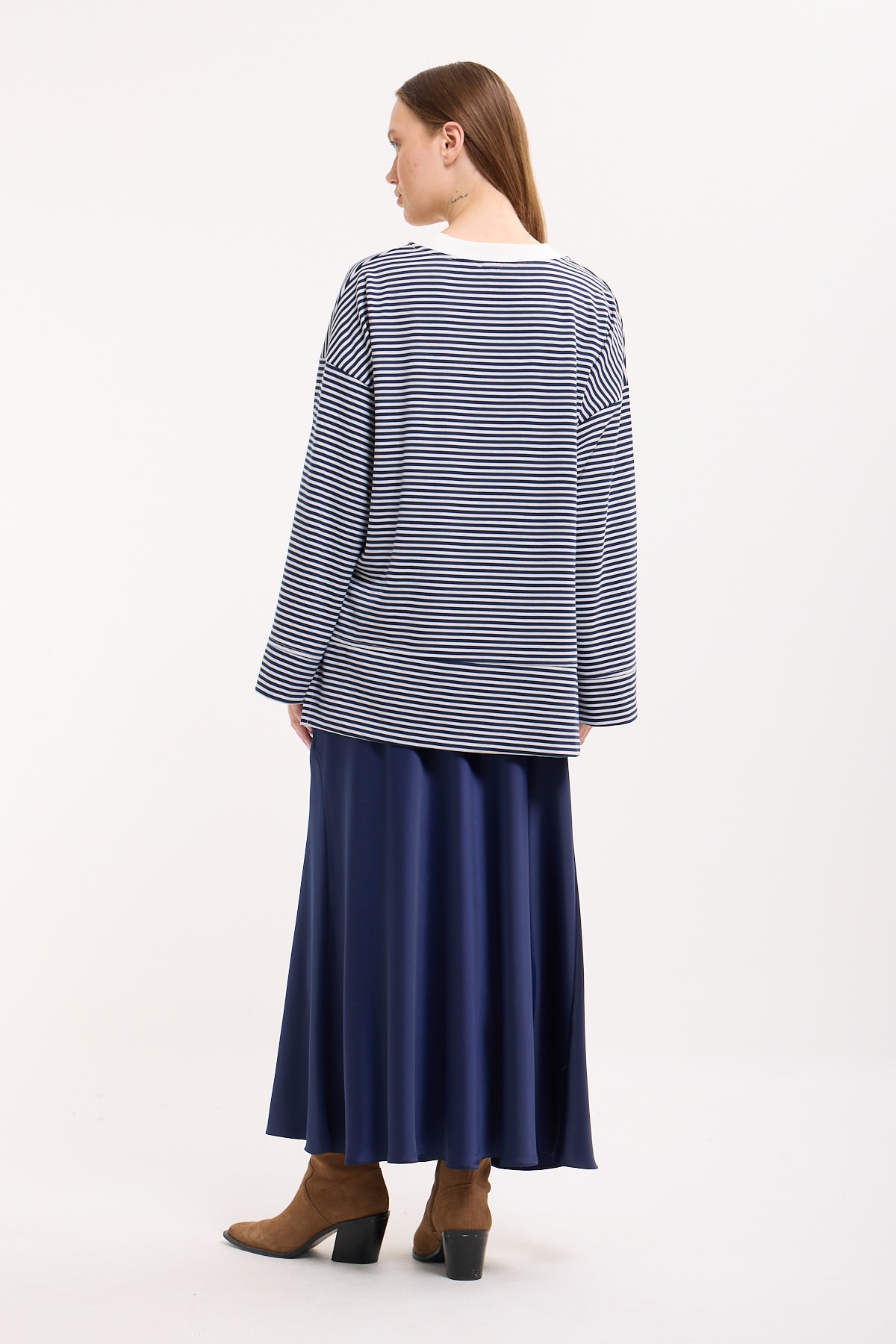 Logolu Çizgili Sweatshirt  - Grey