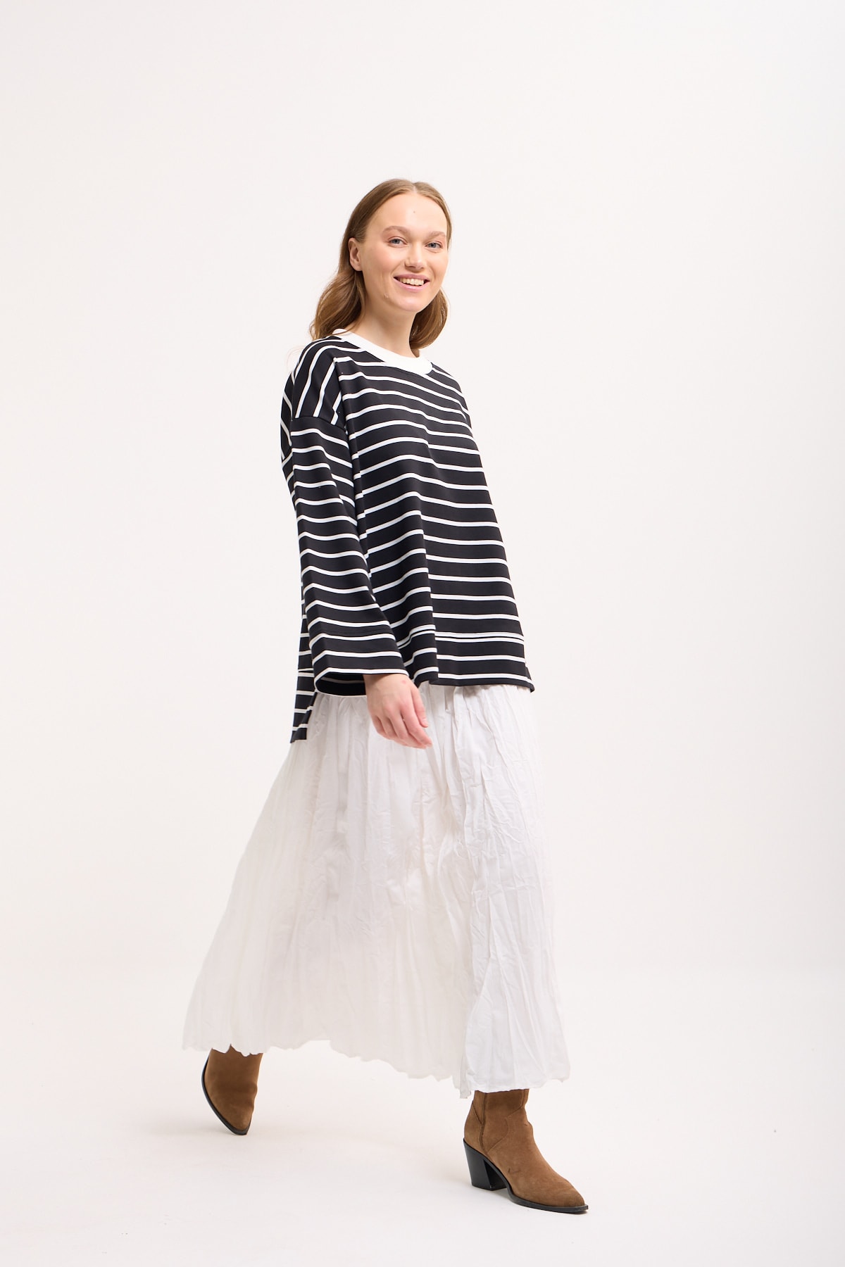 Logolu Çizgili Sweatshirt  - Gece