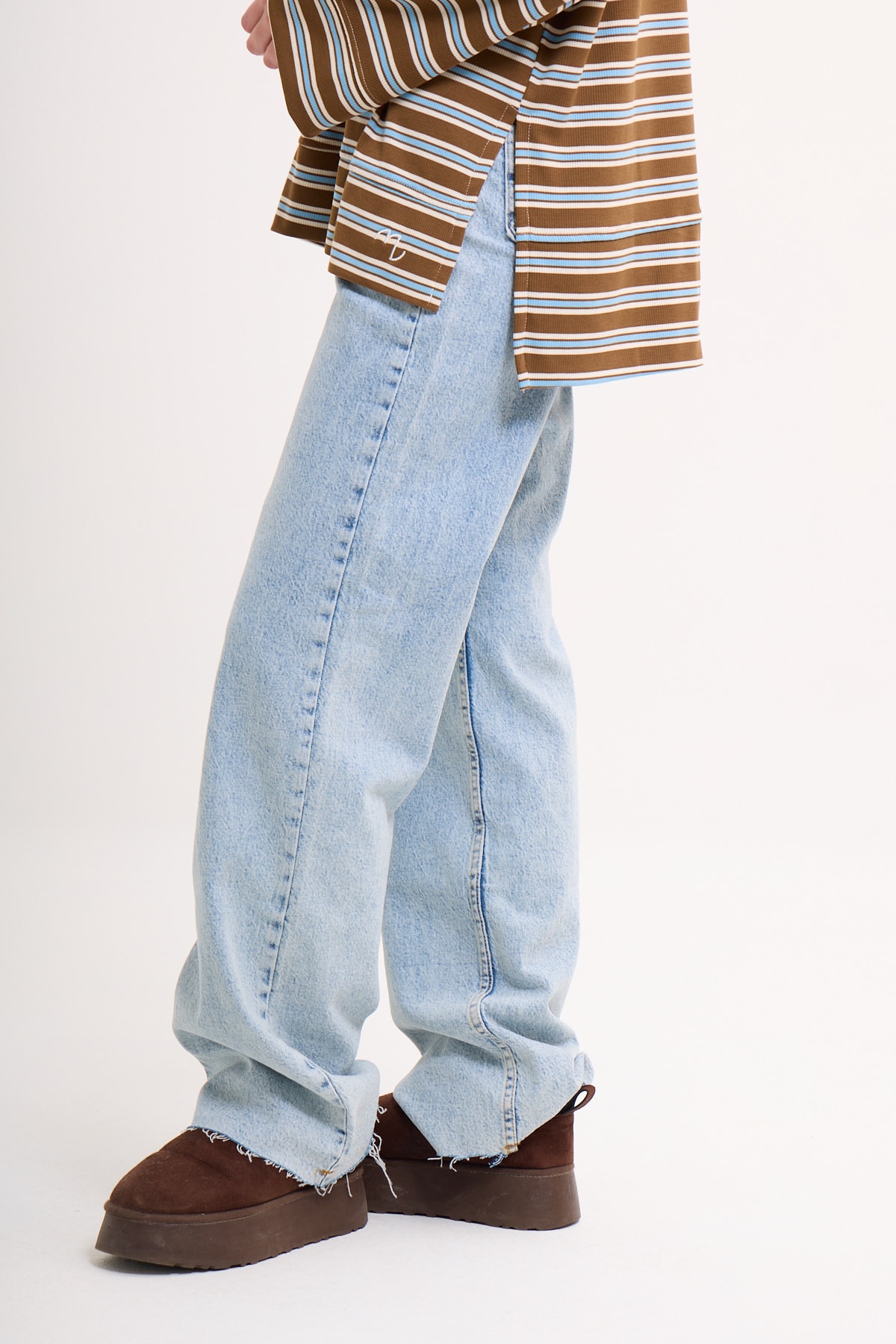 Logolu Çizgili Sweatshirt  - Badem