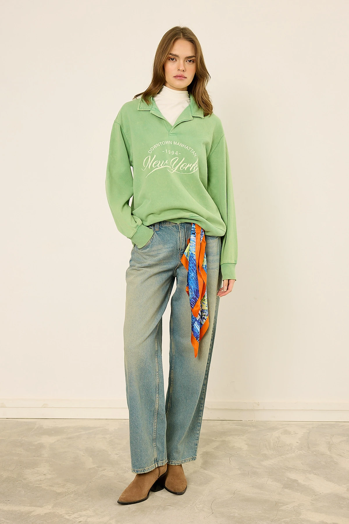 Polo Yaka Sweatshirt Tatlı Yeşil