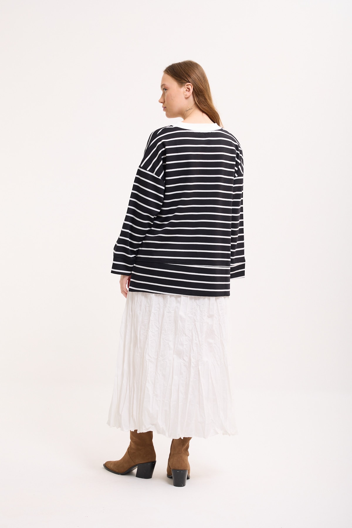 Logolu Çizgili Sweatshirt  - Gece