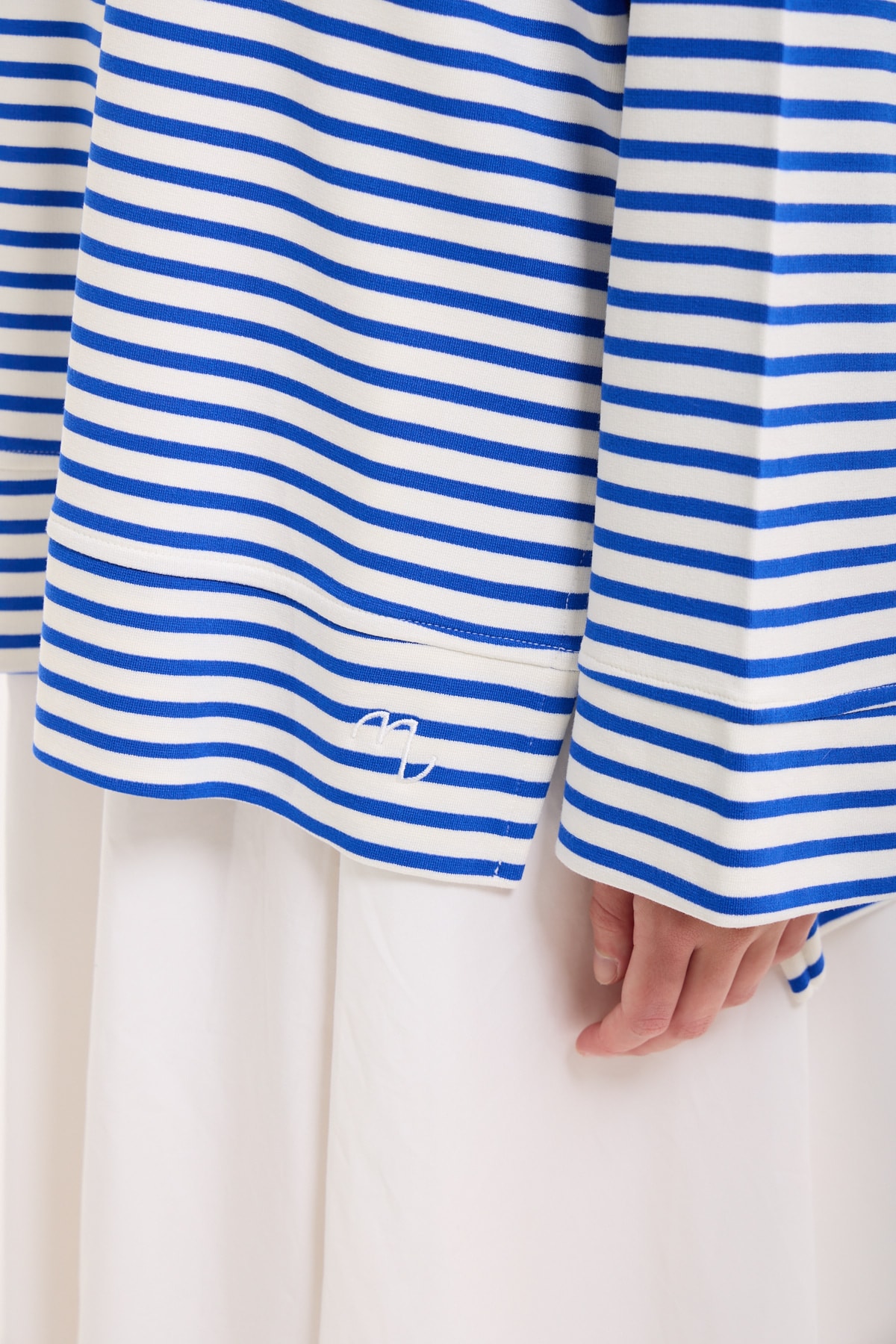 Logolu Çizgili Sweatshirt  - Cobalt