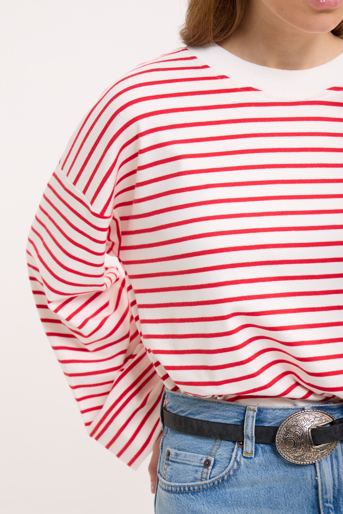 Logolu Çizgili Sweatshirt  - Candy