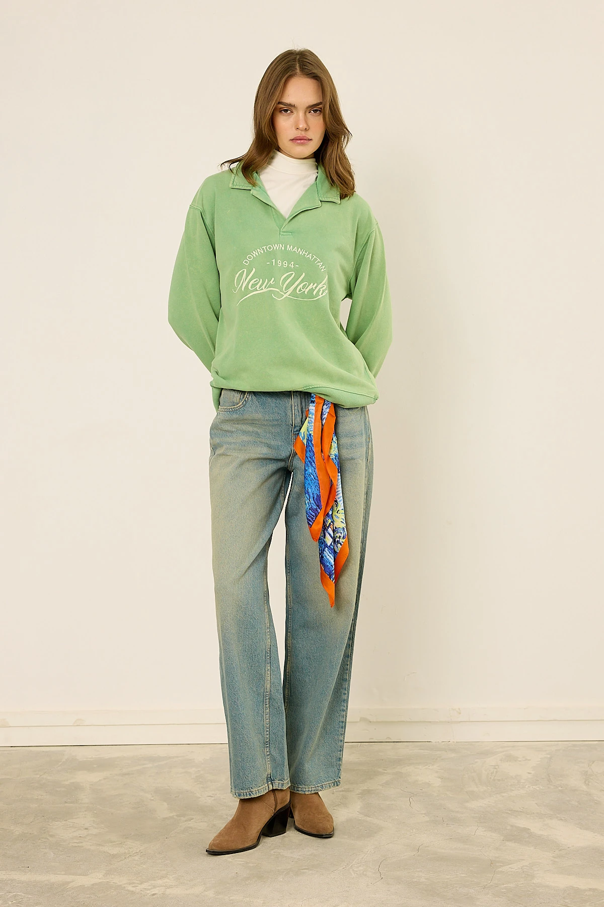 Polo Yaka Sweatshirt Tatlı Yeşil