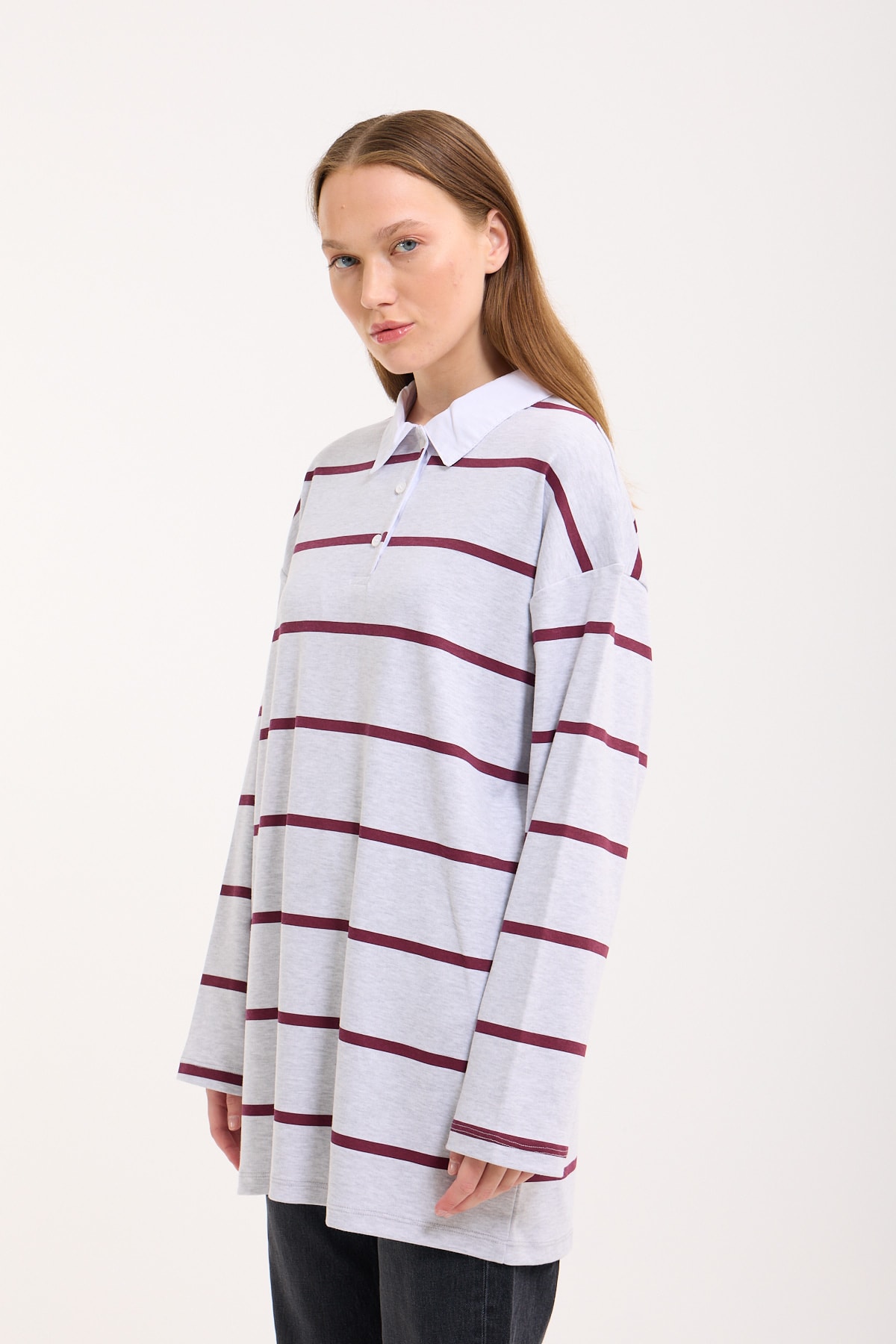 Polo Yaka Sweatshirt - Grey