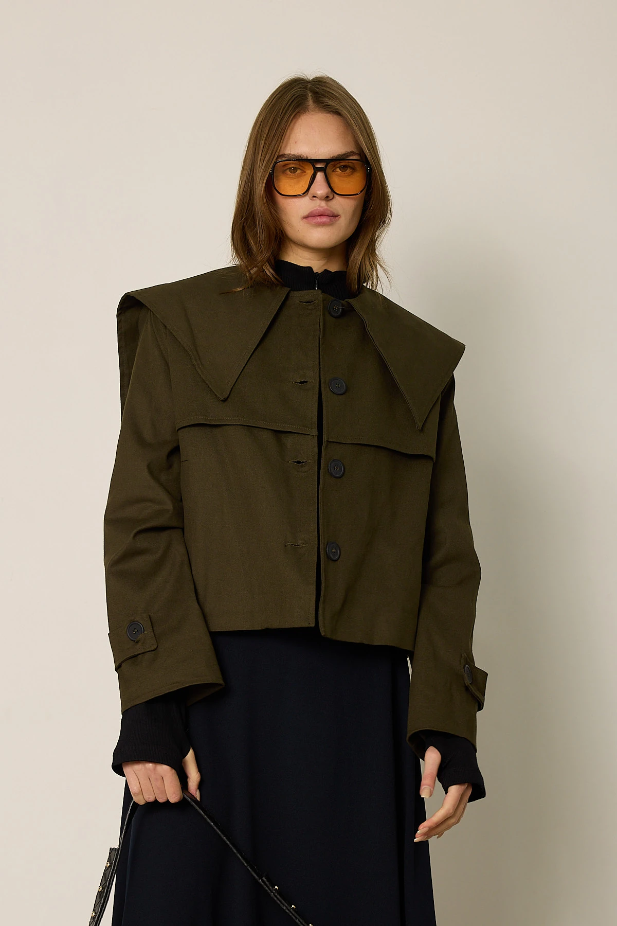 Geniş Yaka Trençkot  - Yeşil