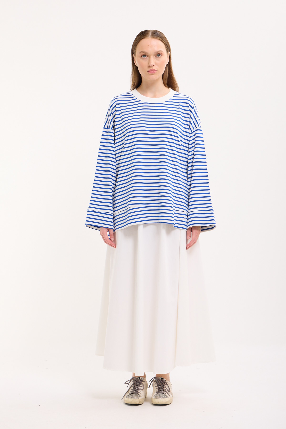 Logolu Çizgili Sweatshirt  - Cobalt
