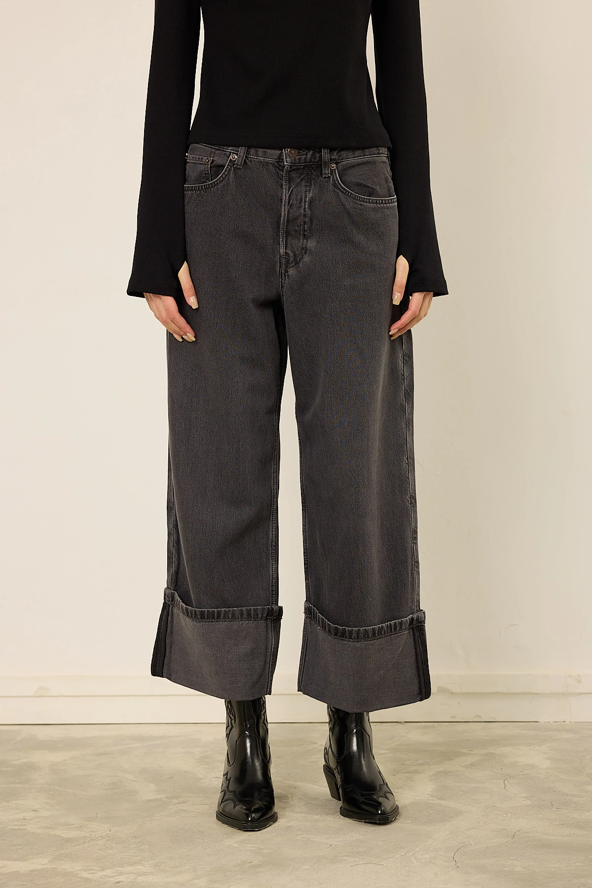 Paçası Katlı Pantolon Antrasit 