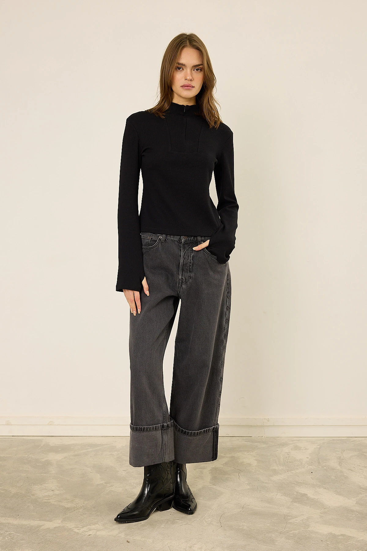 Fermuarlı Bluz  - Siyah