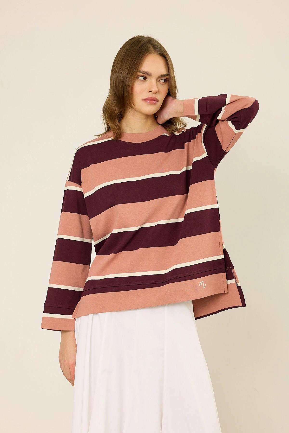 Logolu Çizgili Sweatshirt 