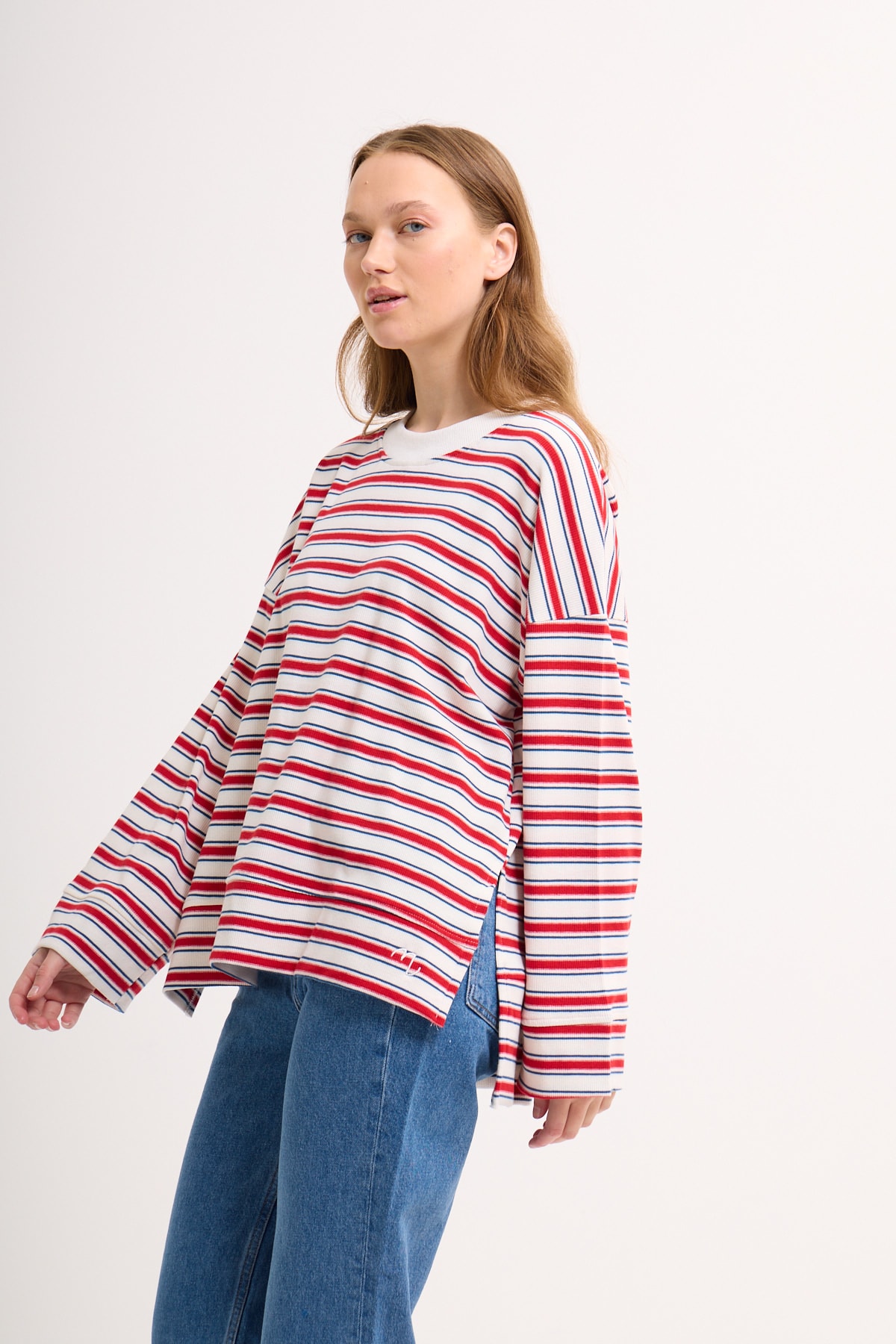 Logolu Çizgili Sweatshirt  - Oranj