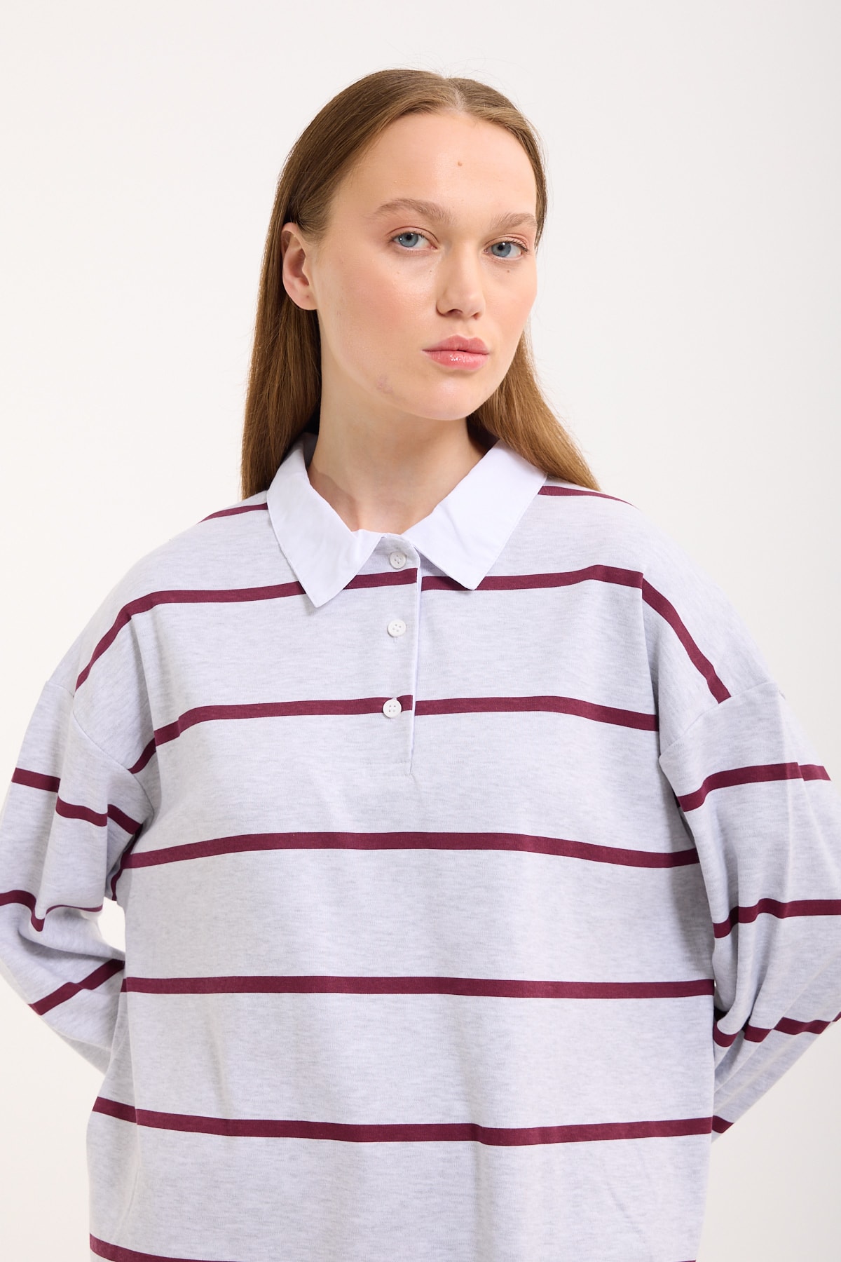 Polo Yaka Sweatshirt - Grey