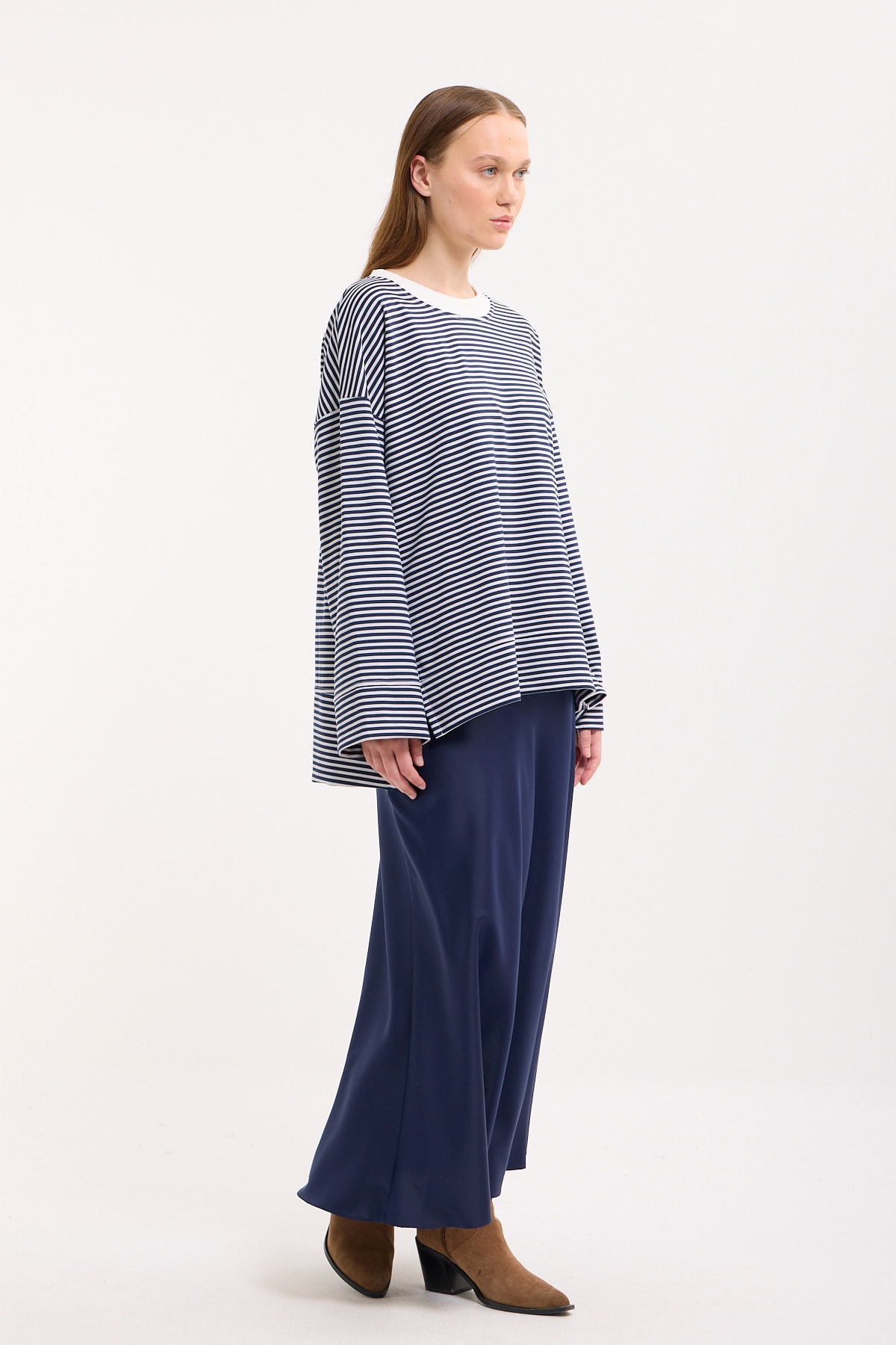 Logolu Çizgili Sweatshirt  - Grey