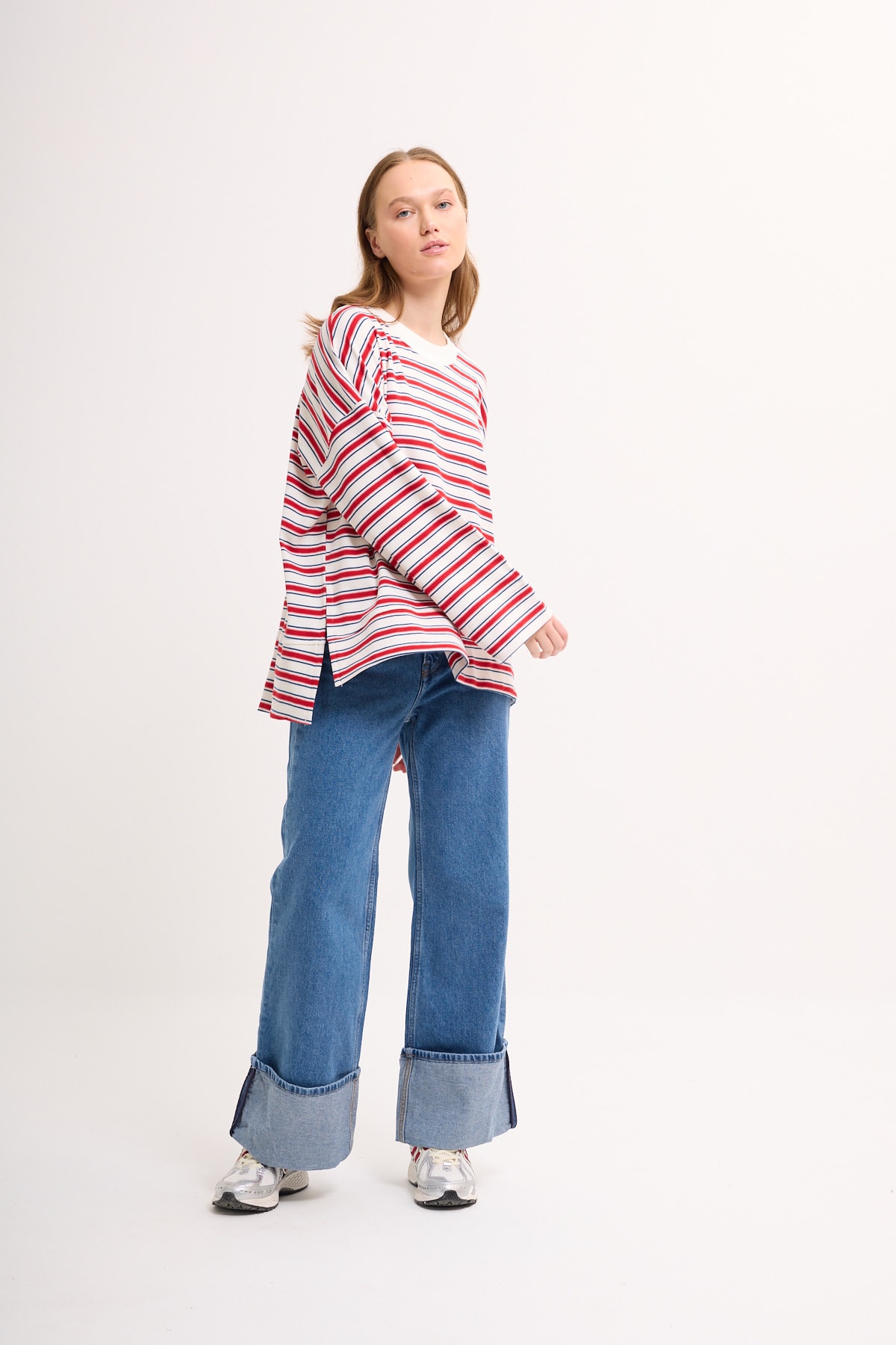 Logolu Çizgili Sweatshirt  - Oranj