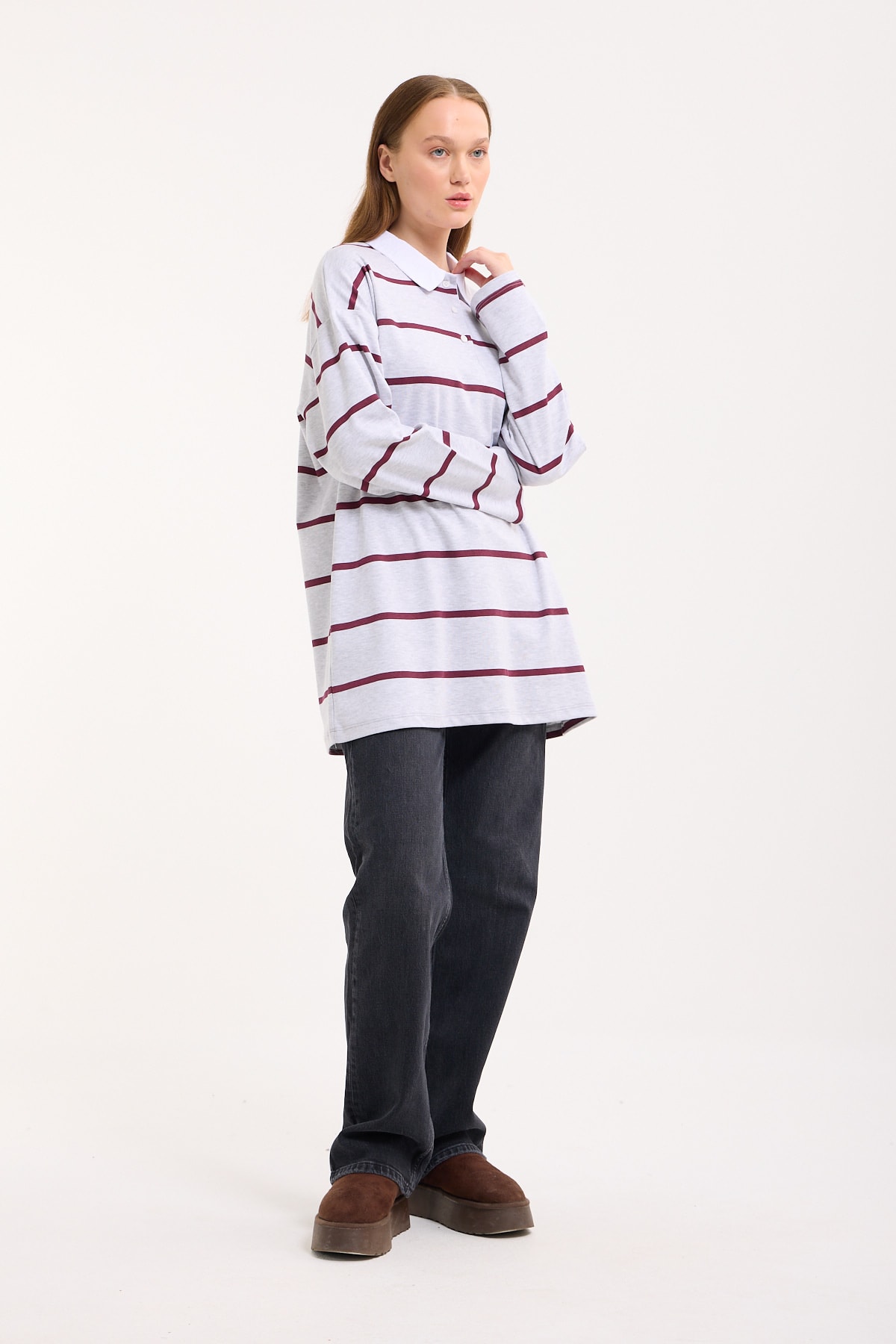 Polo Yaka Sweatshirt - Grey