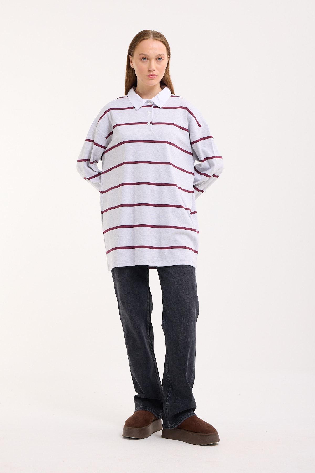 Polo Yaka Sweatshirt - Grey