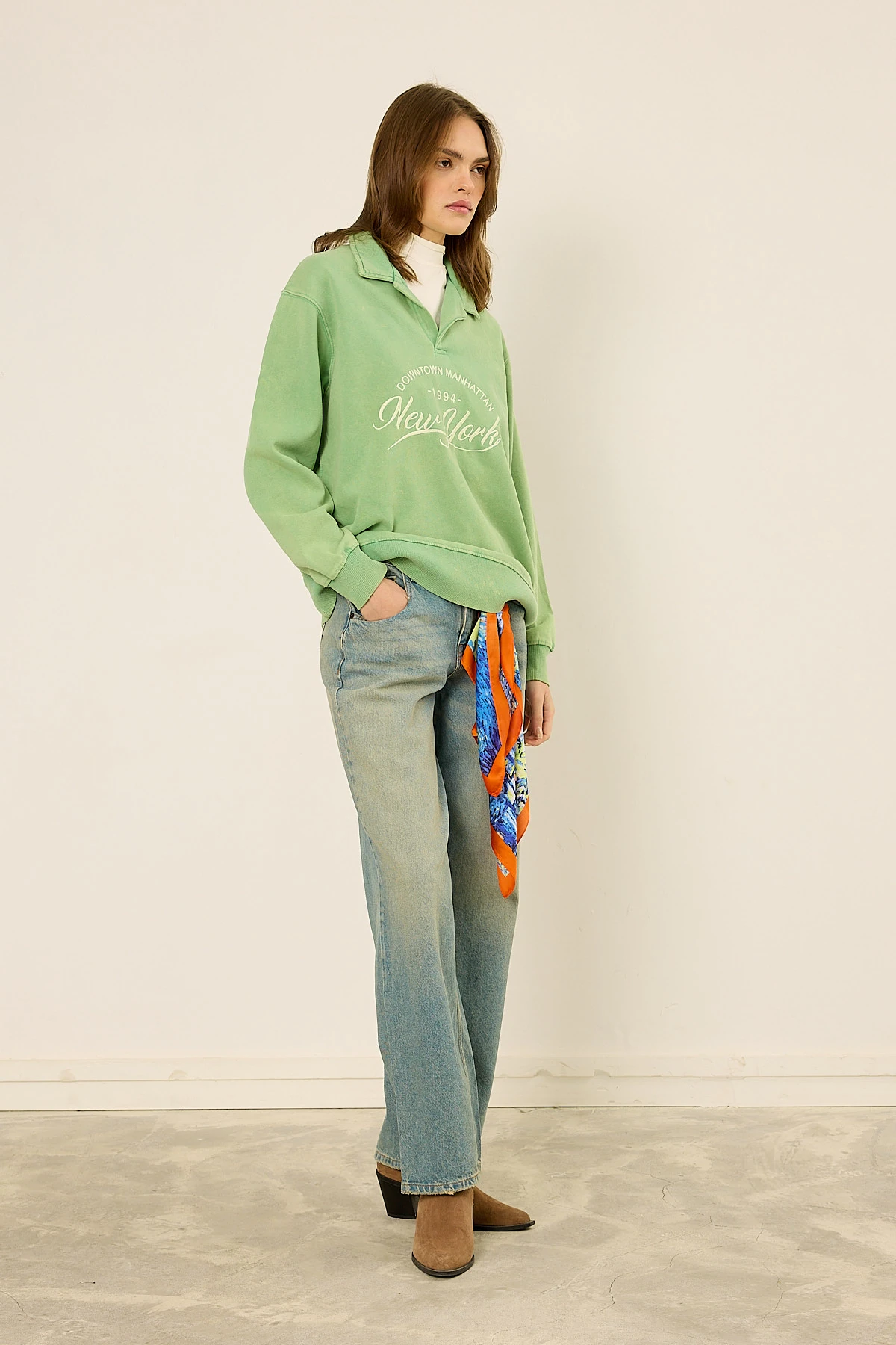 Polo Yaka Sweatshirt Tatlı Yeşil