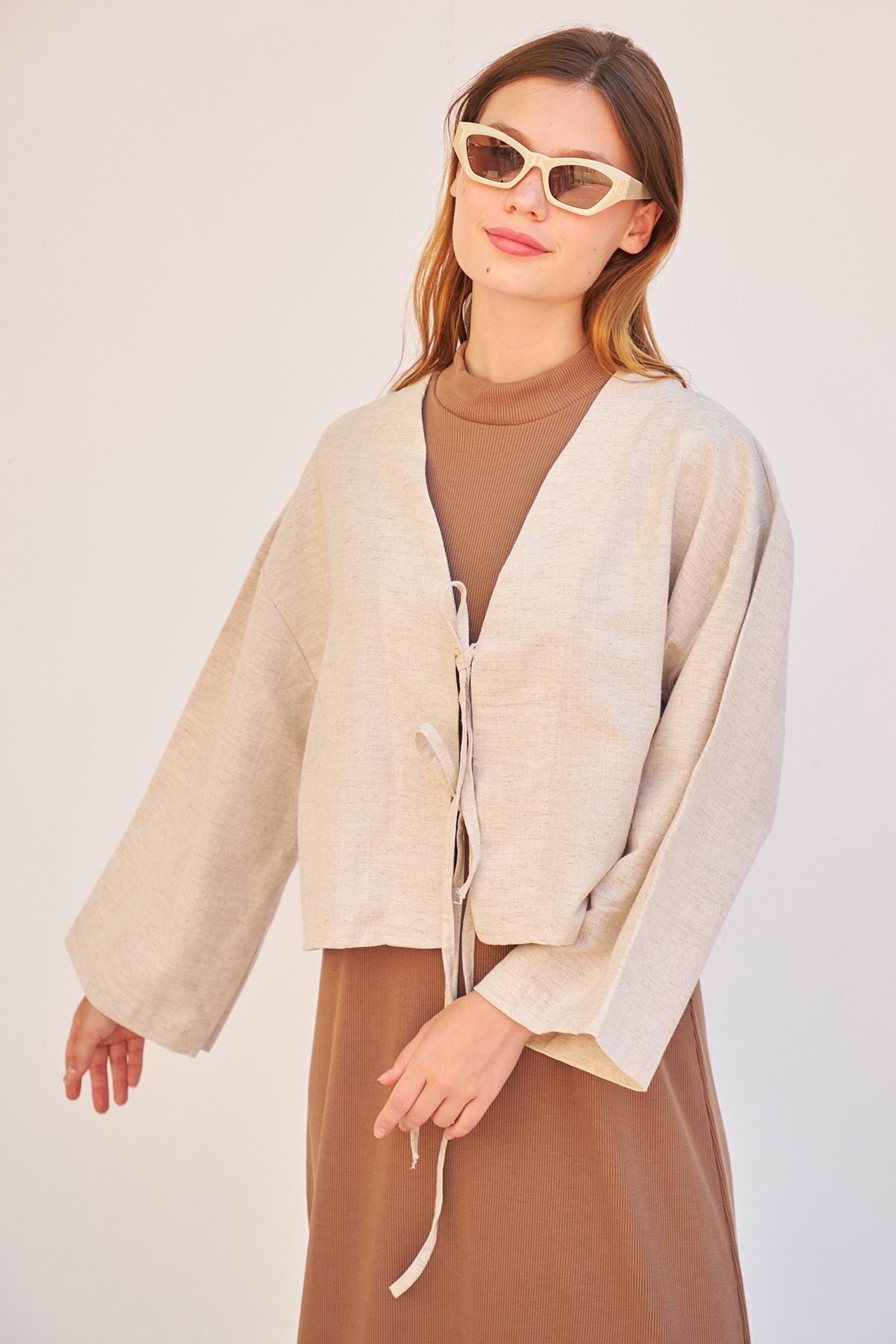 Etek Üstü Kimono Uzun Keten