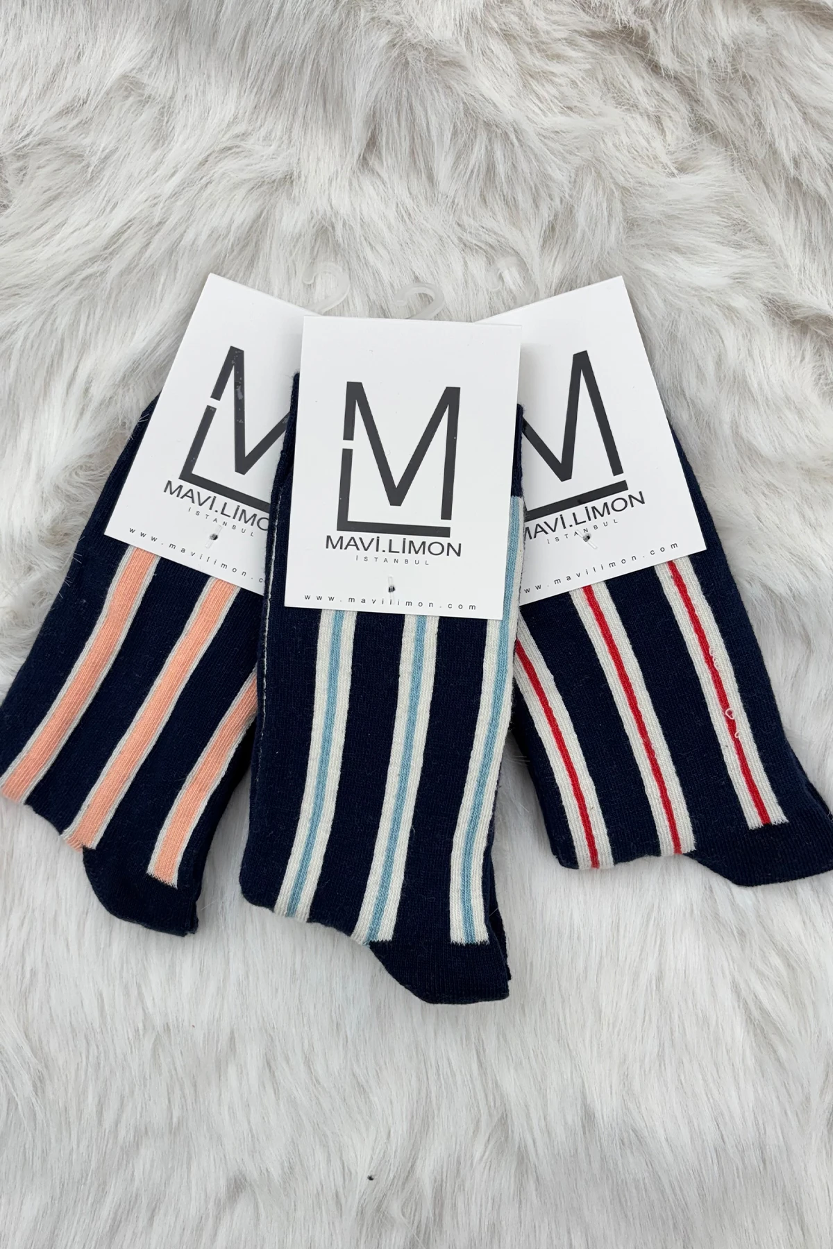 3'lü Çizgili Soket Çorap