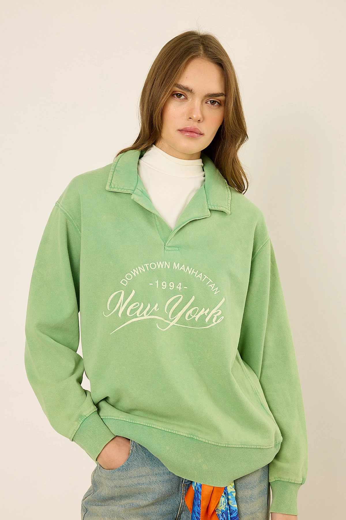 Polo Yaka Sweatshirt Tatlı Yeşil