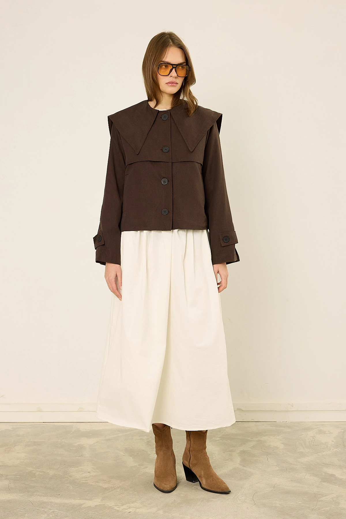 Geniş Yaka Trençkot  - Acı Kahve