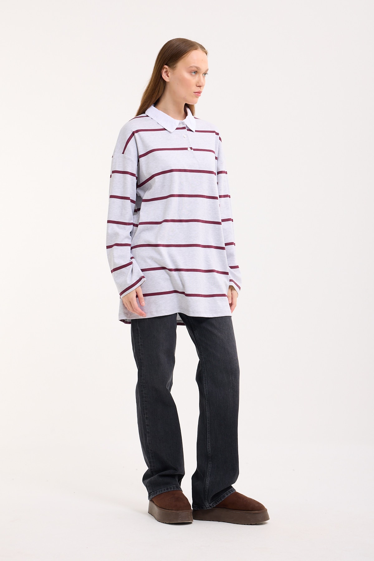 Polo Yaka Sweatshirt - Grey