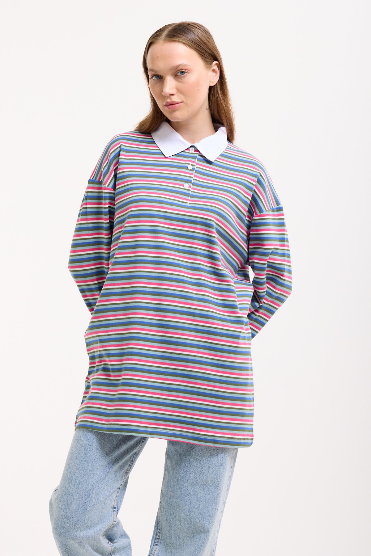 Polo Yaka Sweatshirt - PİNK