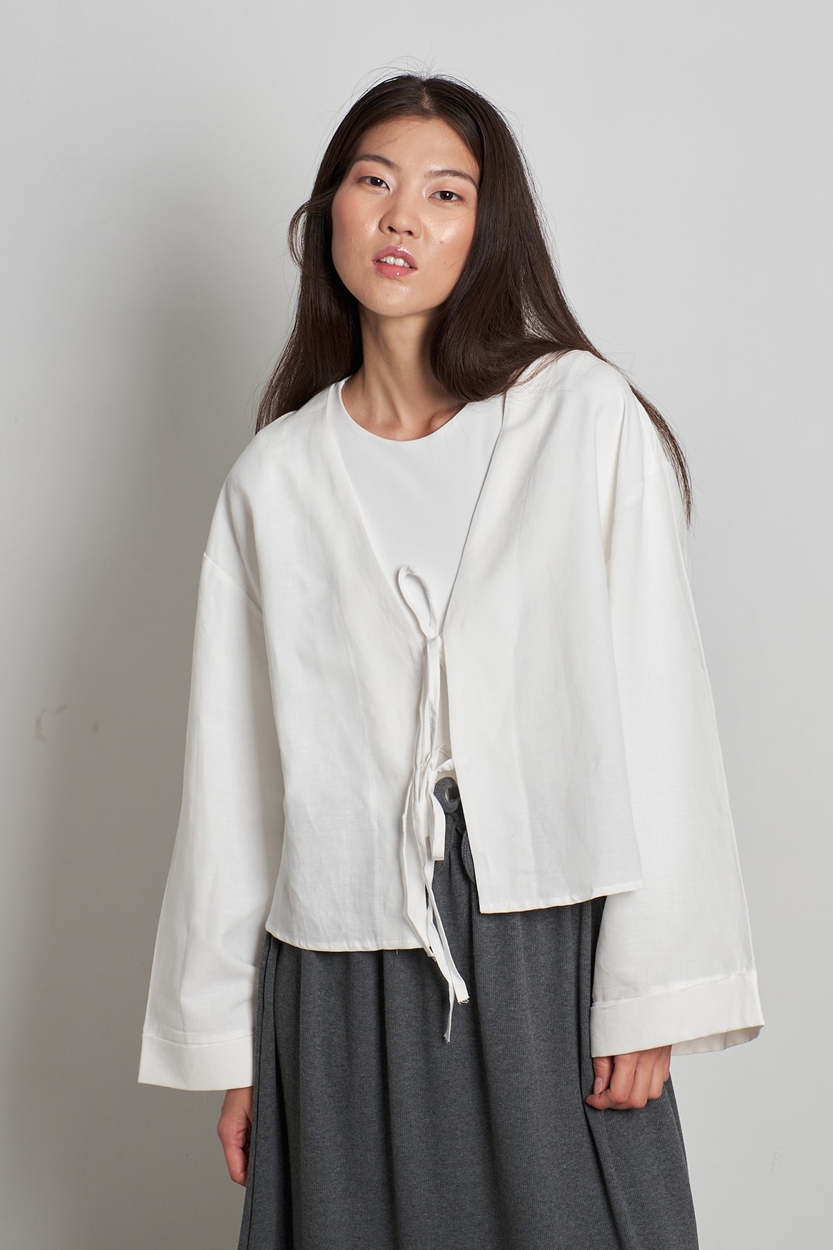 Bağcıklı Kimono - Beyaz