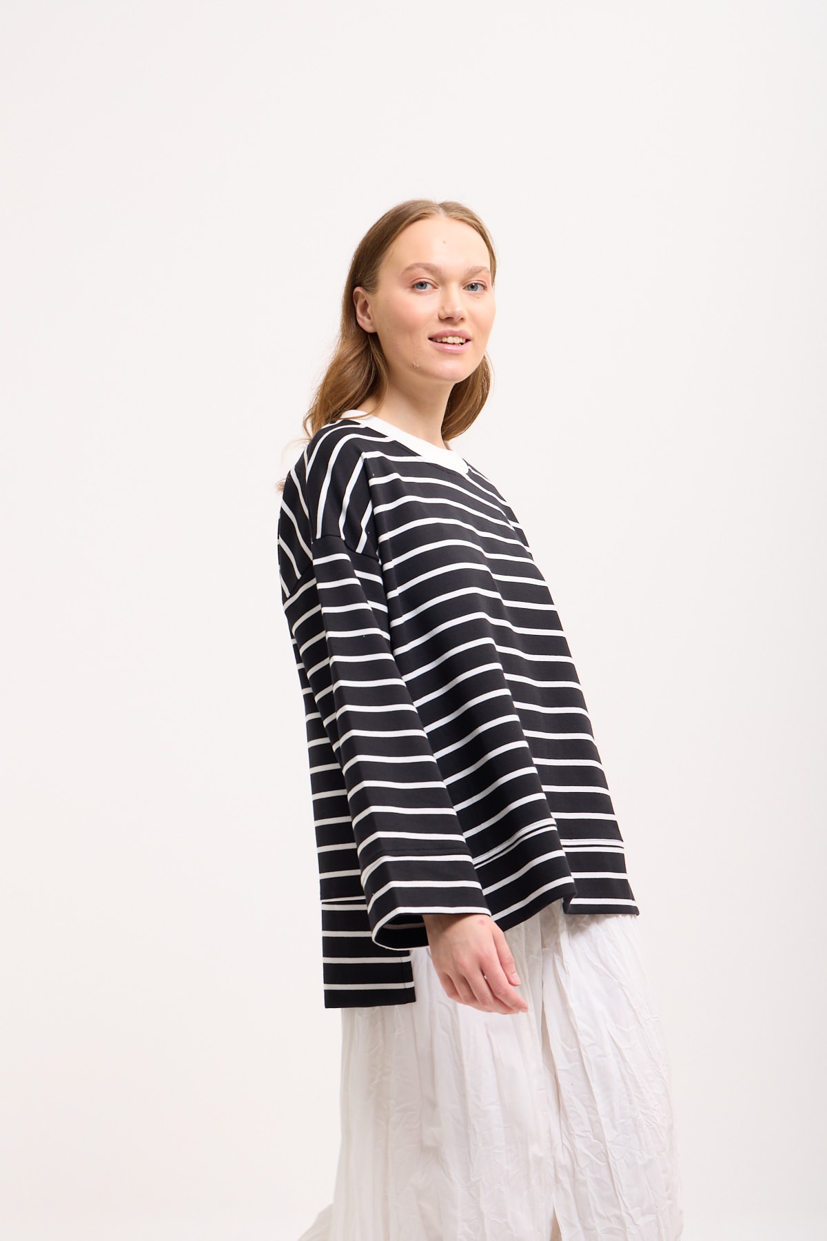 Logolu Çizgili Sweatshirt  - Gece