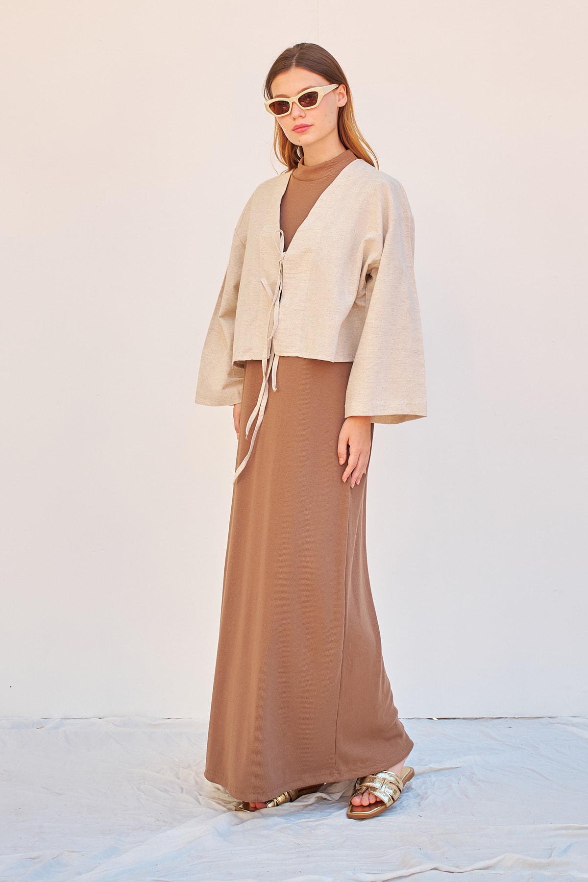 Etek Üstü Kimono Uzun Keten