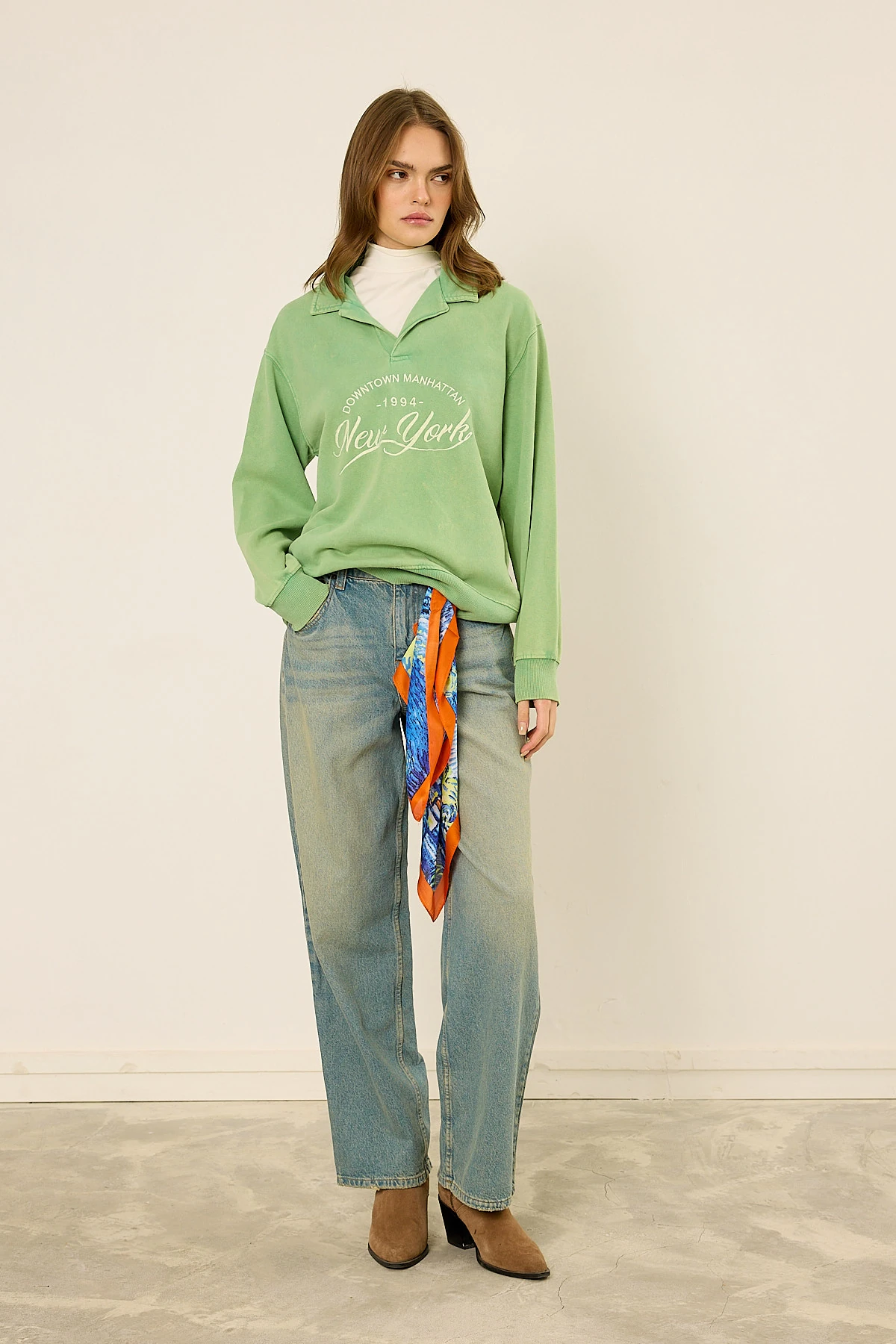 Polo Yaka Sweatshirt Tatlı Yeşil